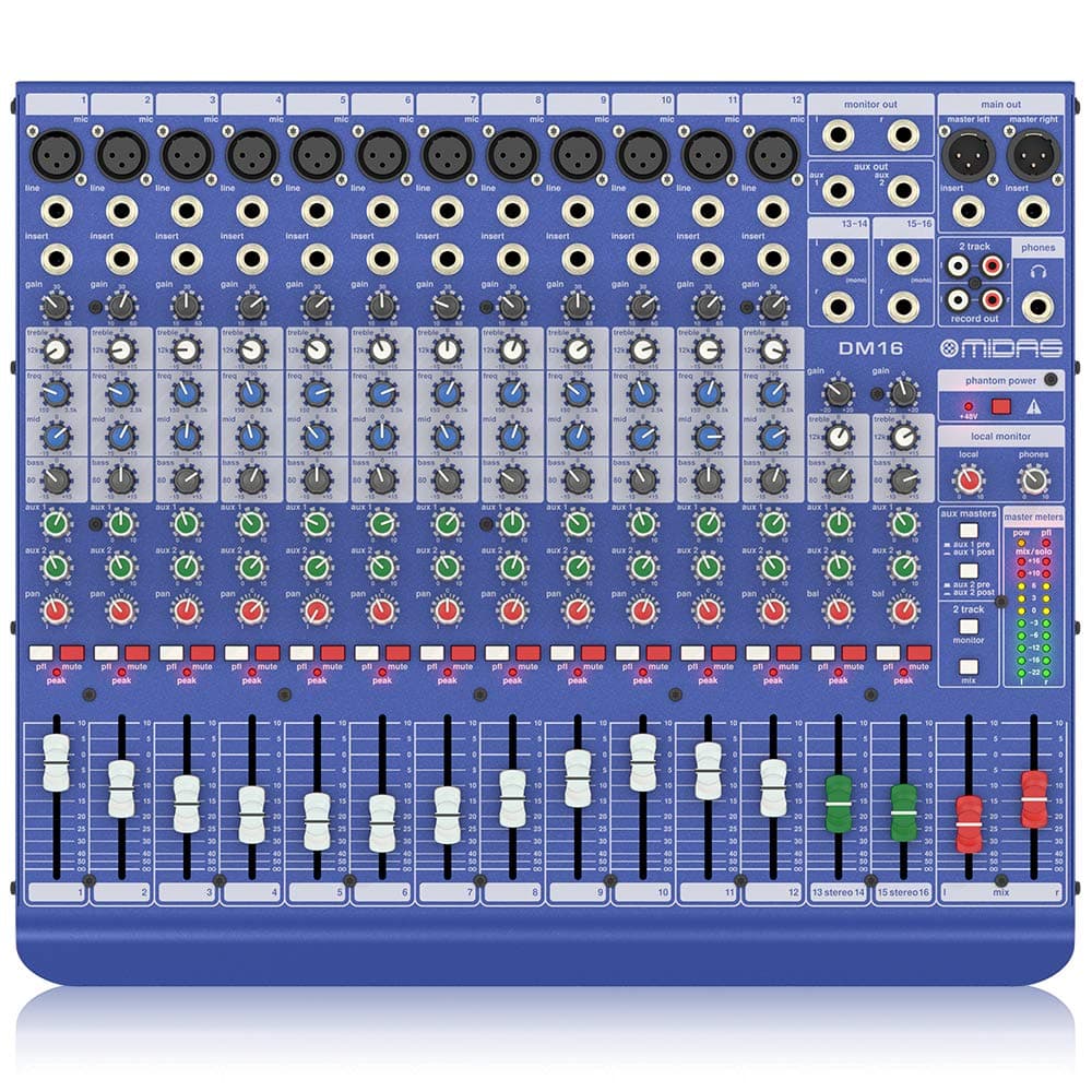 Midas DM16 16 Input Analogue Live and Studio Mixer with Midas Microphone Preamplifiers