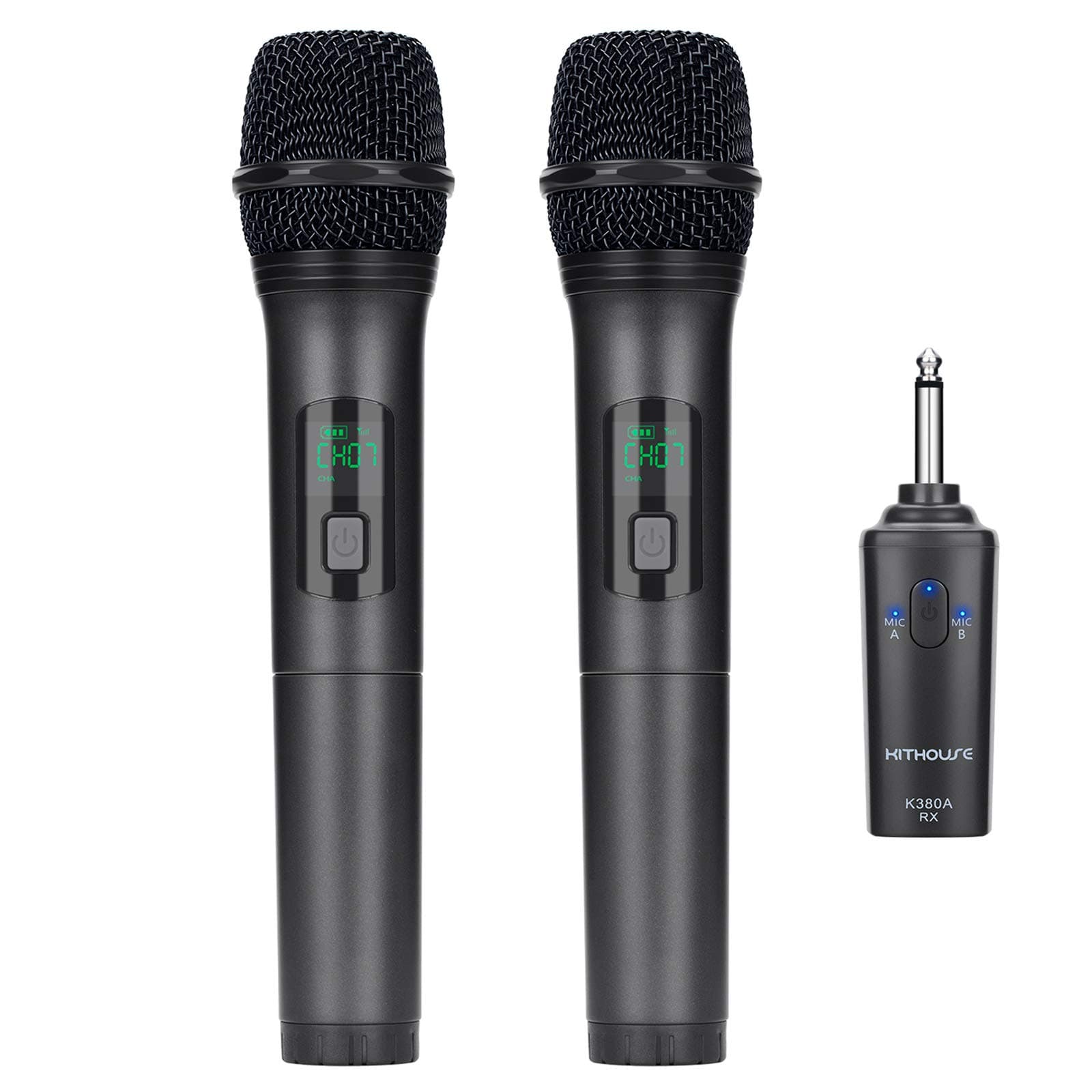 KITHOUSE K380A Wireless Microphone Karaoke Microphone Wireless Mic Dual with Rechargeable Bluetooth Receiver System Set - UHF Handheld Cordless Mic...