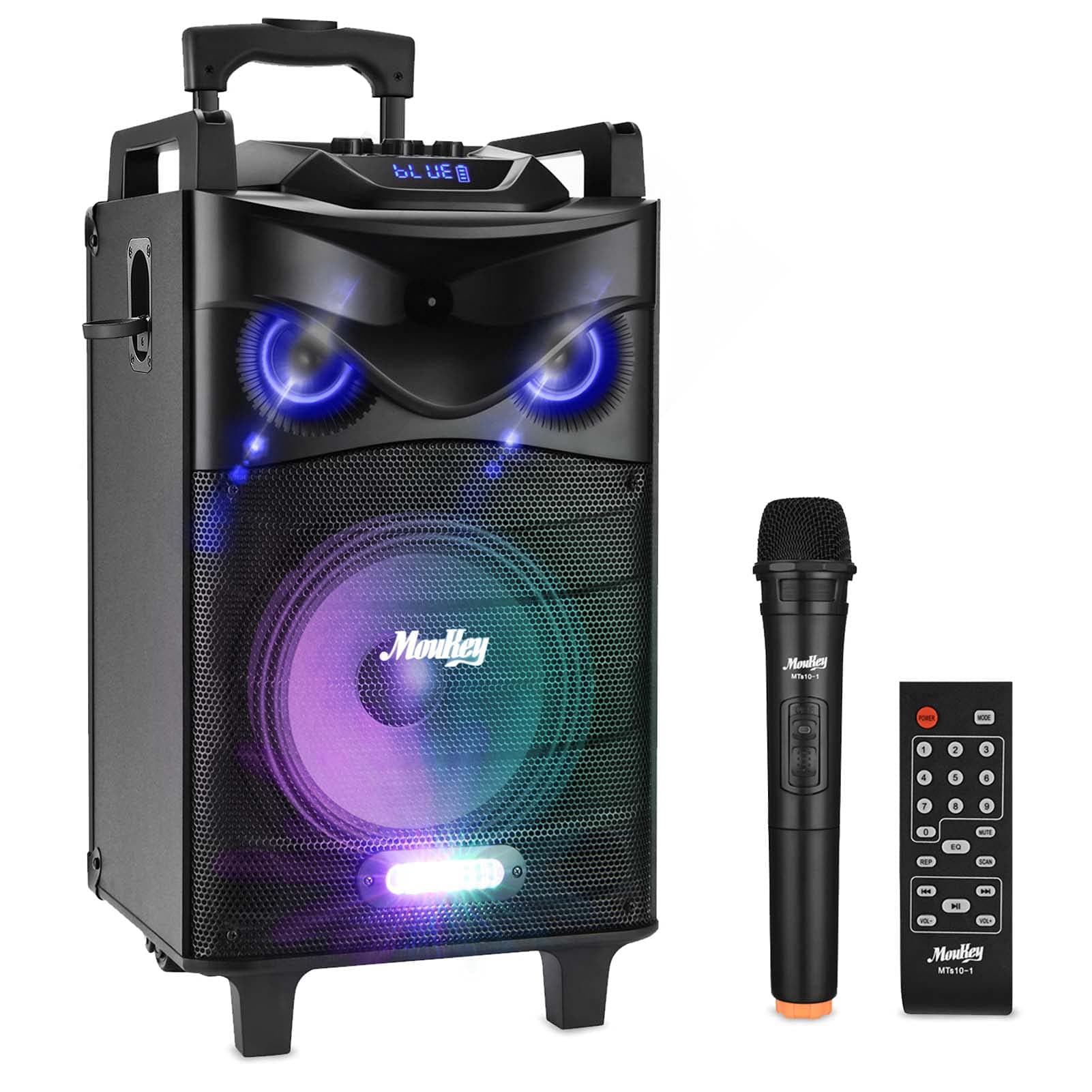 Moukey Karaoke Machine, Outdoor Speaker 10" Subwoofer PA System, Portable Bluetooth Speaker with Wireless Microphone, Remote, Disco Lights and ...