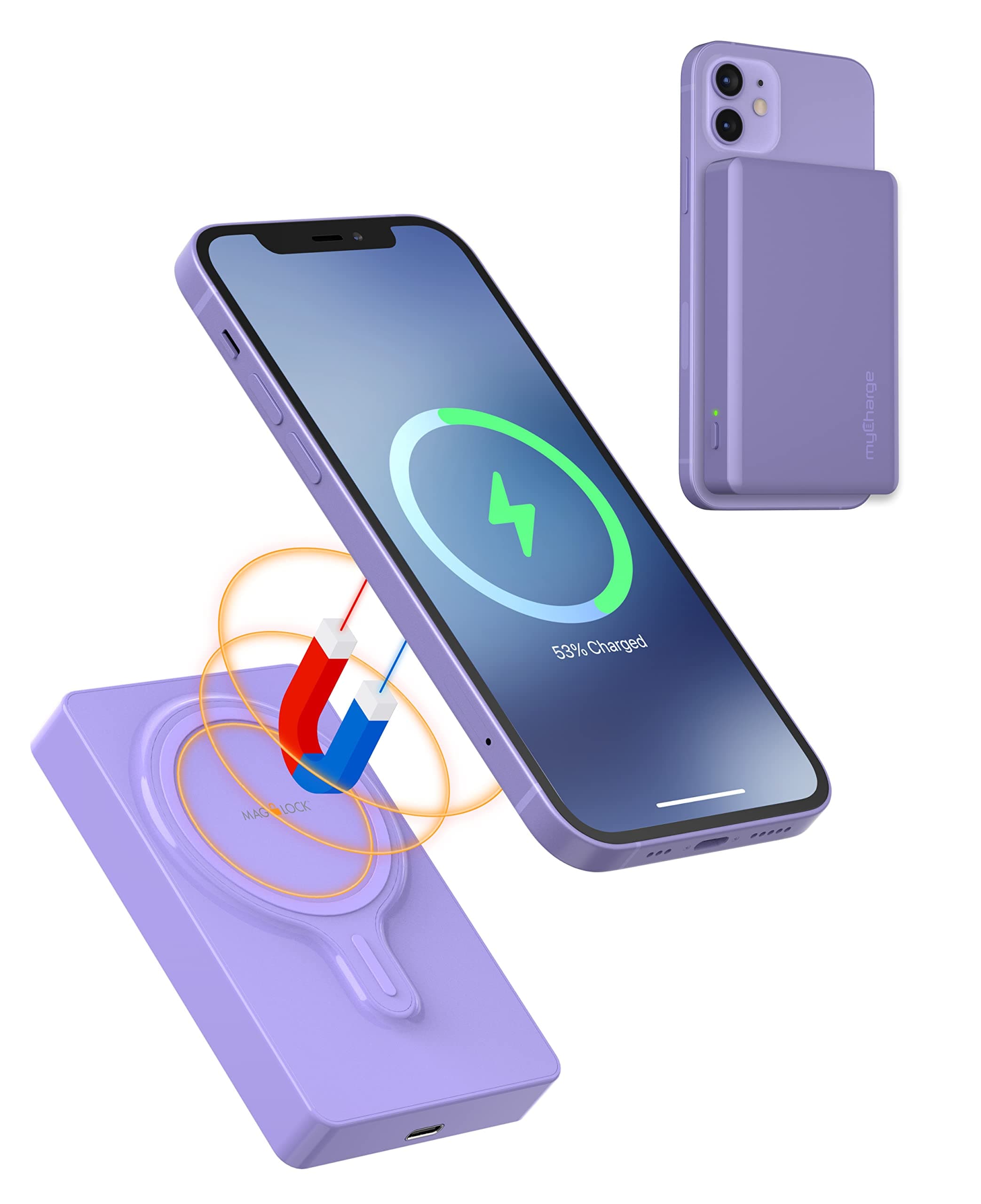 myCharge Portable Charger iPhone 13, 12 & Mag Safe Cases - MagLock 6000mAh Wireless Magnetic Power Bank - Compatible with MagSafe Battery Pack, USB...