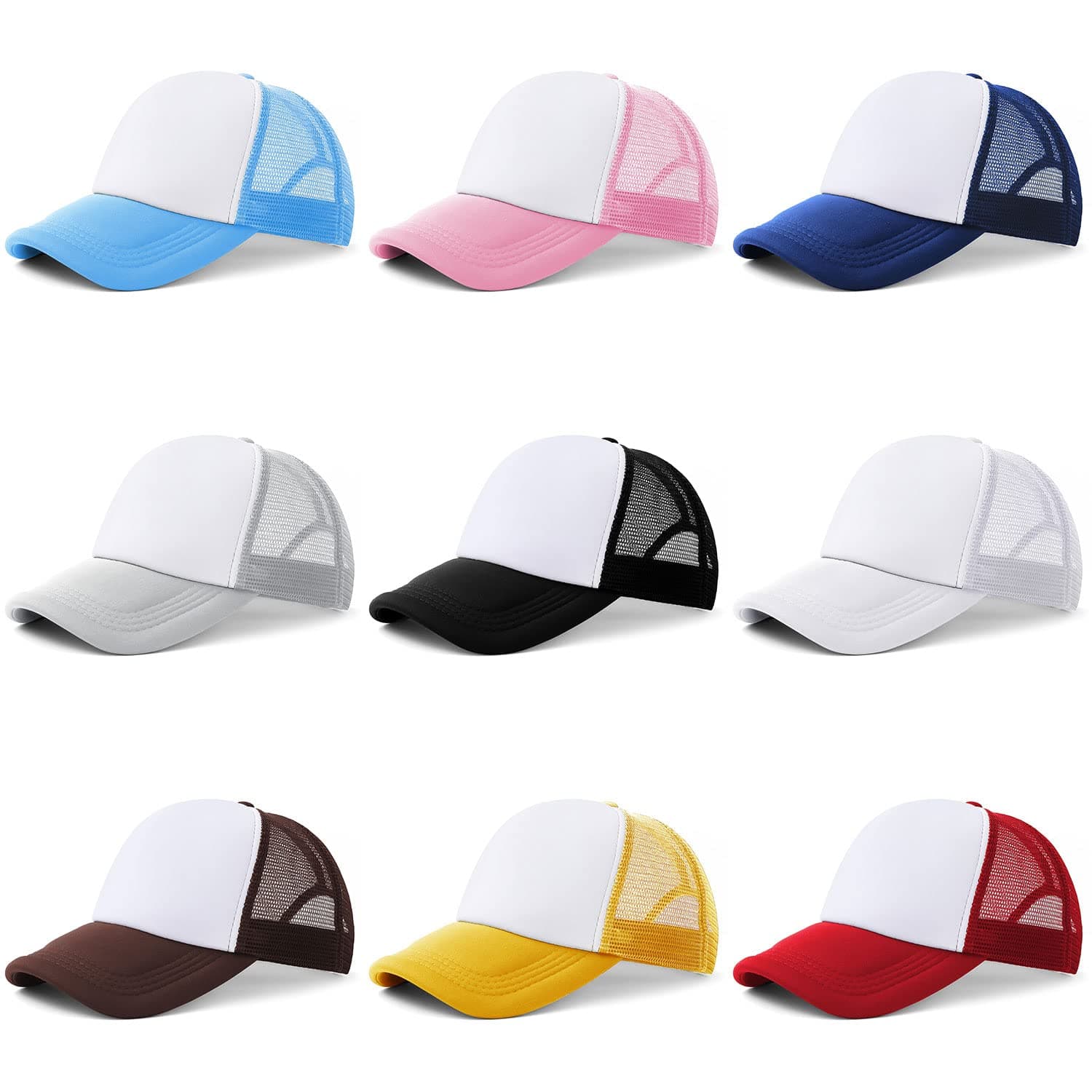 10PCS Colorful Polyester Mesh Cap Hat Plain Blank Baseball Caps for Sublimation Printing Adjustable Back Strap Wholesale (Black)