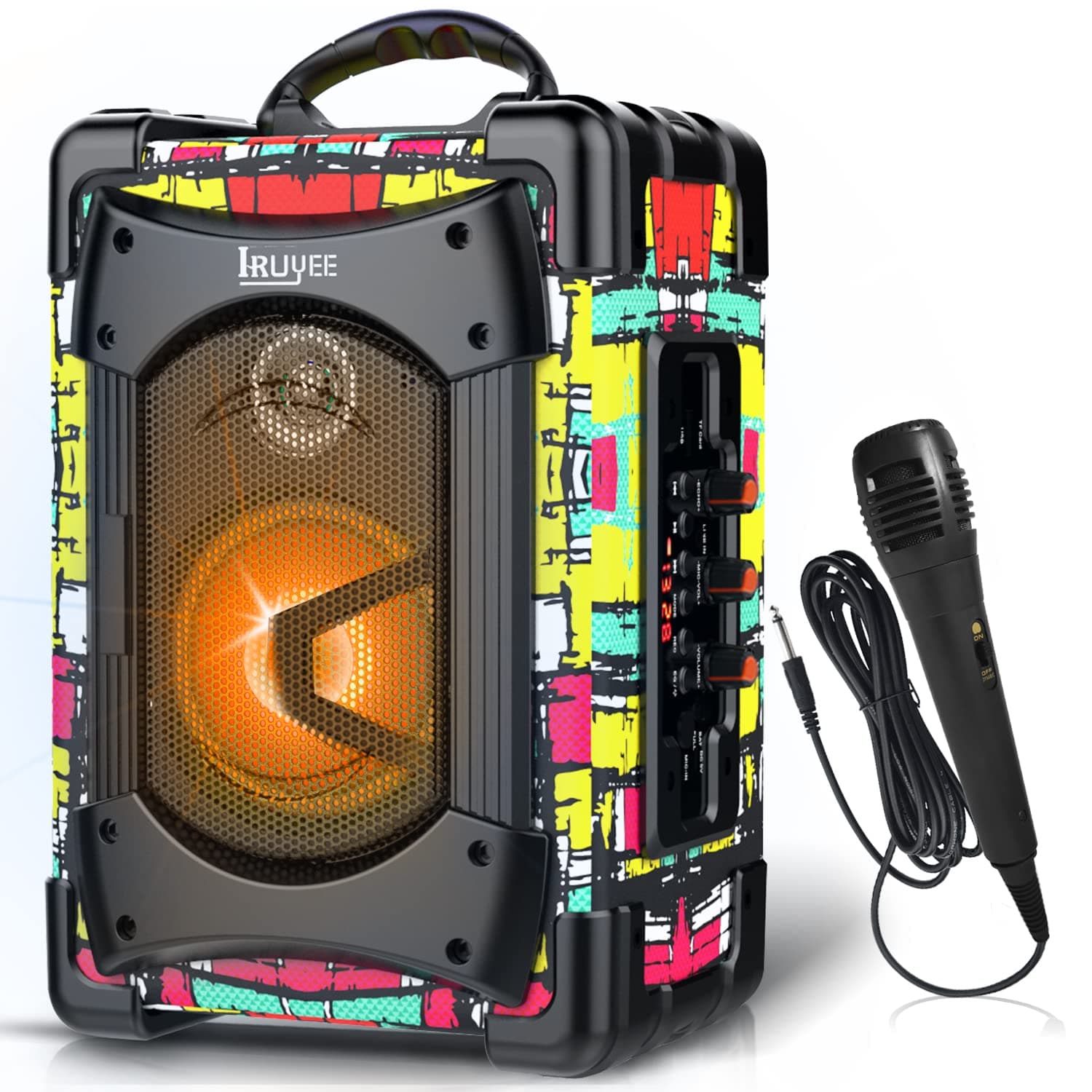 IRUYEE Portable Karaoke Machine Bluetooth Speaker with Microphone,Audio Recording for Indoors & Outdoor,PA System Bluetooth Subwoofer Heavy Bass wi...