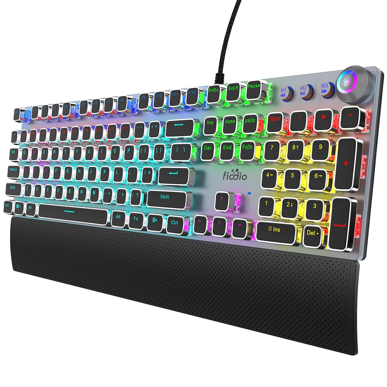 Fiodio Mechanical Gaming Keyboard, LED Rainbow Gaming Backlit, 104 Anti-ghosting Keys, Quick-Response Black Switches, Multimedia Control for PC and...