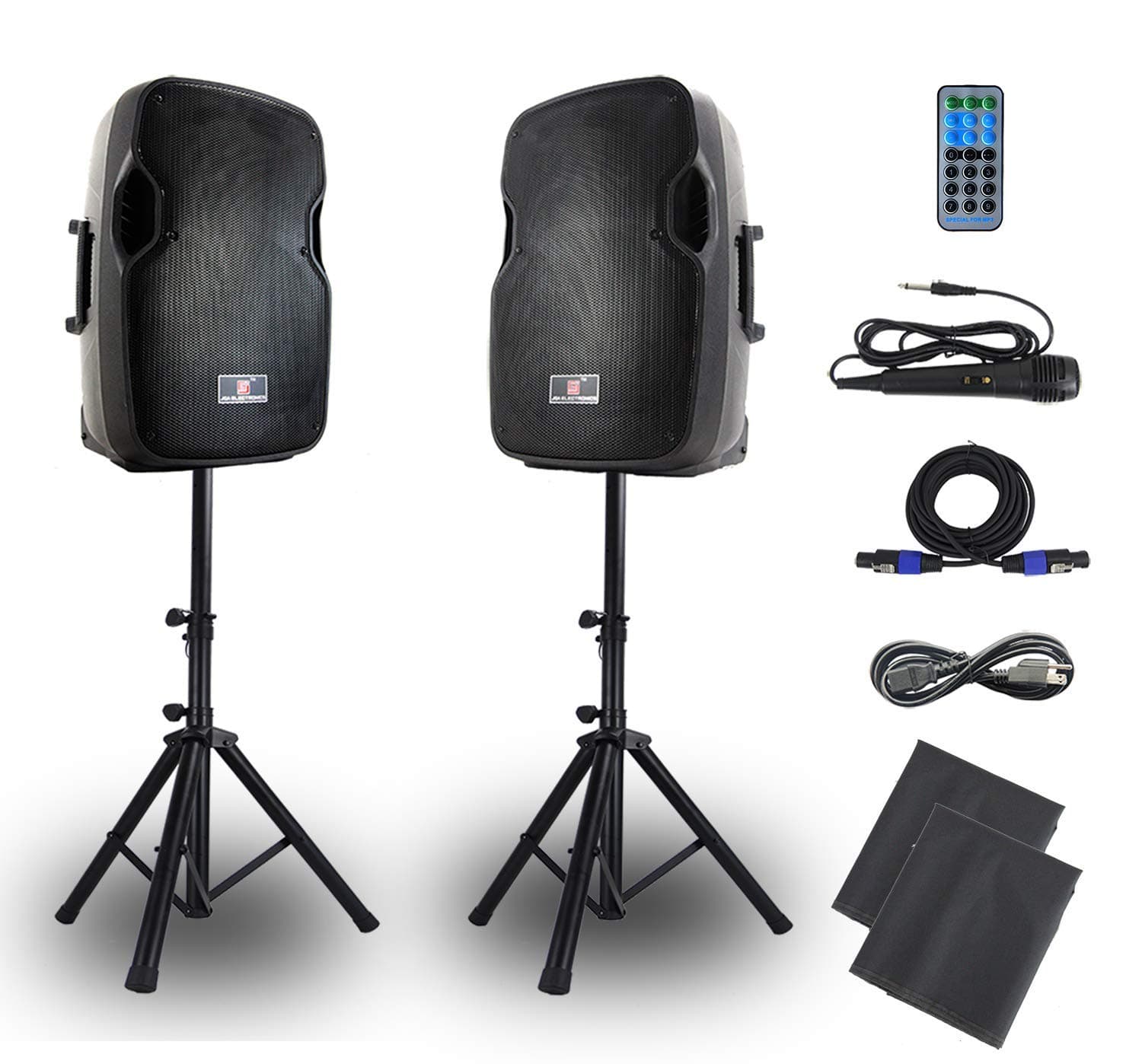 PA Speakers Bluetooth System 12 Inch Active & Passive Powered Speaker Wired Microphone,MP3/USB/SD/AUX Input, Dust Bag,Speaker Stands,Remote Control…