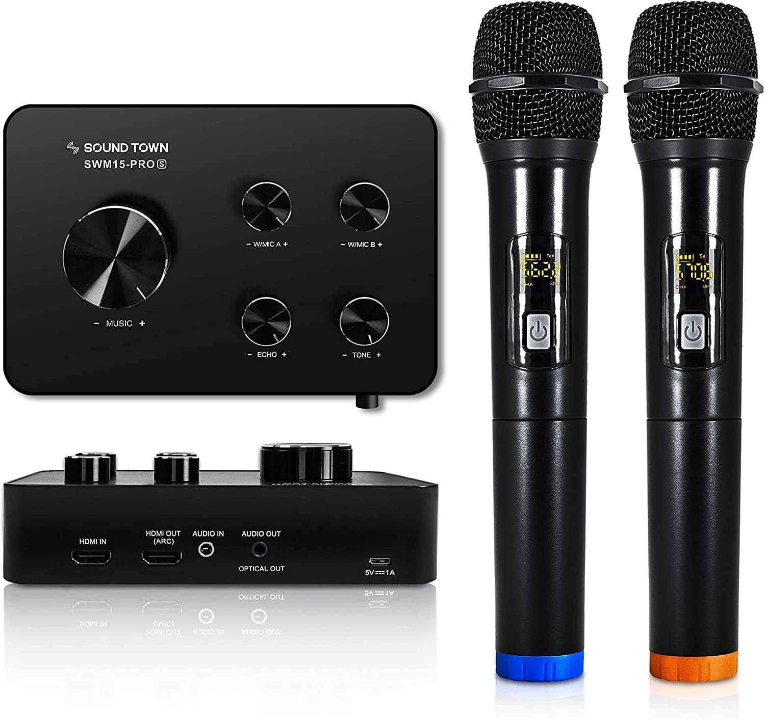 Sound Town Wireless Microphone Karaoke Mixer System with HDMI ARC, Optical, AUX, Bluetooth - Supports Smart TV, Media Box, Sound Bar (SWM15-PRO)