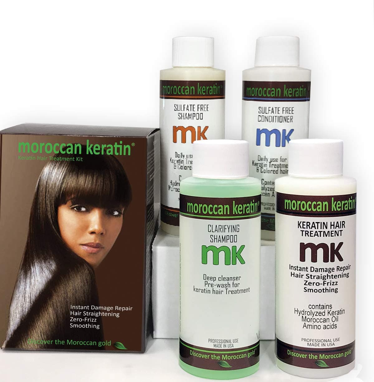 Moroccan Keratin for Brazilian Keratin Hair Treatment Proven Formula 120ml X4 with comb Sulfate Free Shampoo Conditioner and Clarifying Shampoo Bes...