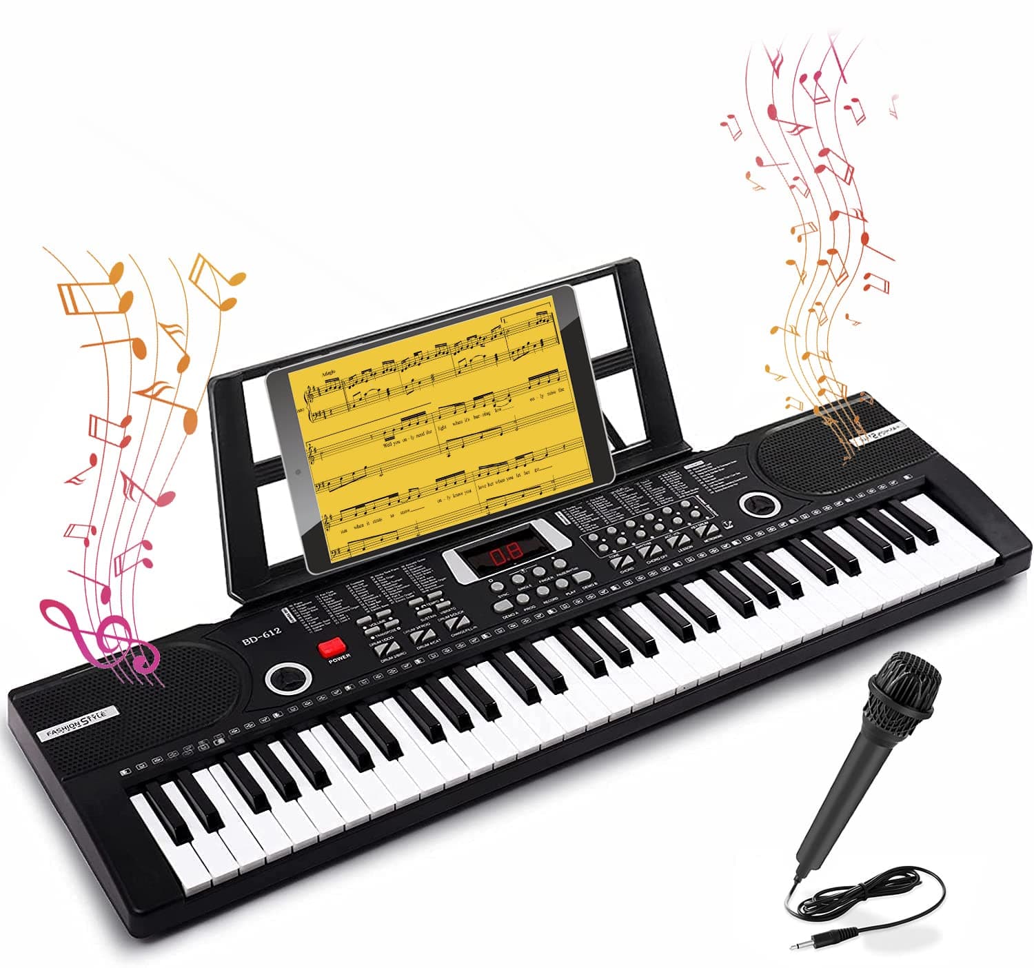 61 Keys Keyboard Piano, Electronic Digital Piano with Built-In Speaker Microphone, Sheet Stand and Power Supply, Portable Keyboard Gift Teaching fo...