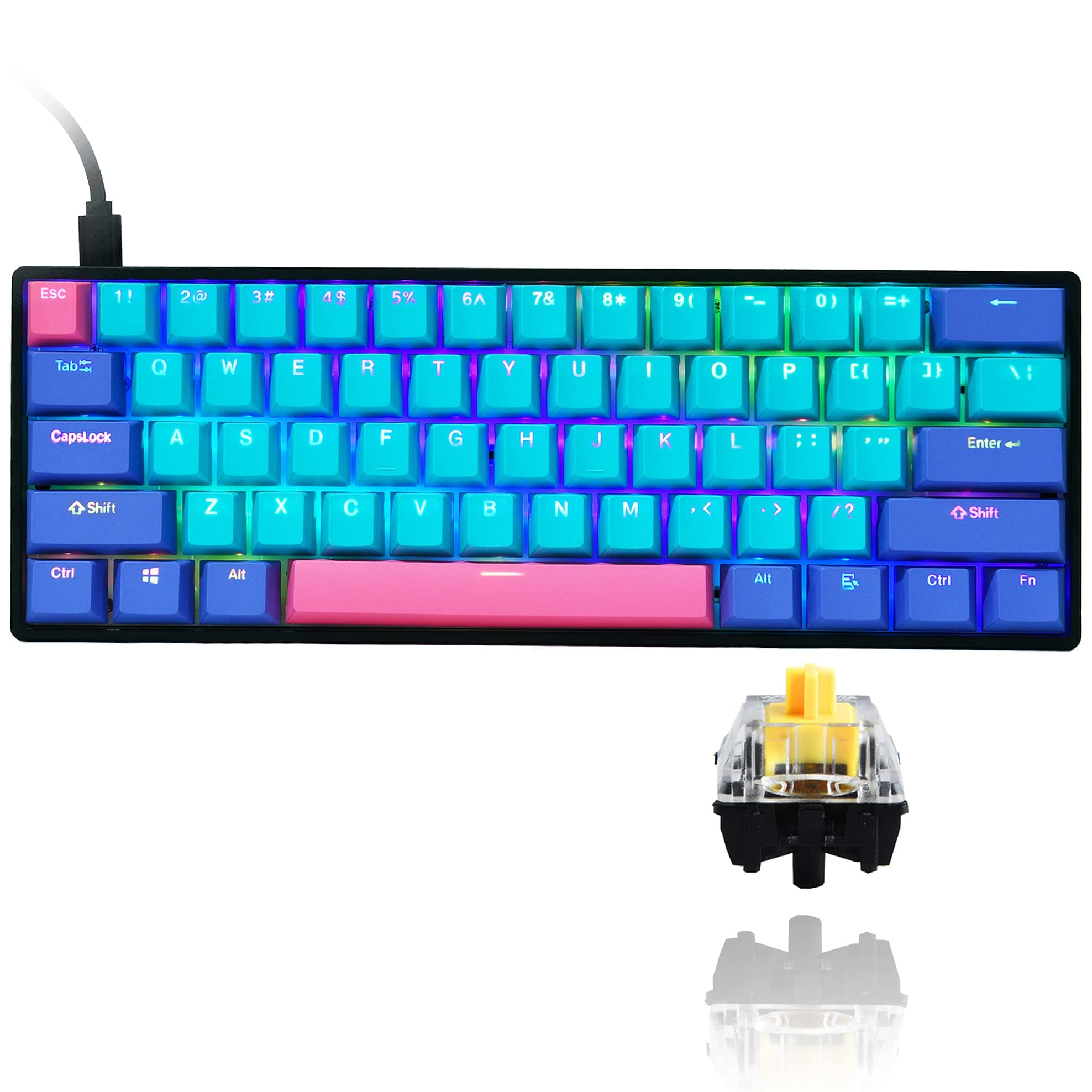 GTSP Gk61 60% Mechanical Keyboard Gaming Custom SK61 Hot Swappable 60 Percent with PBT Keycaps RGB Backlit NKRO Type-C Cable for PS4 (Gateron Optic...