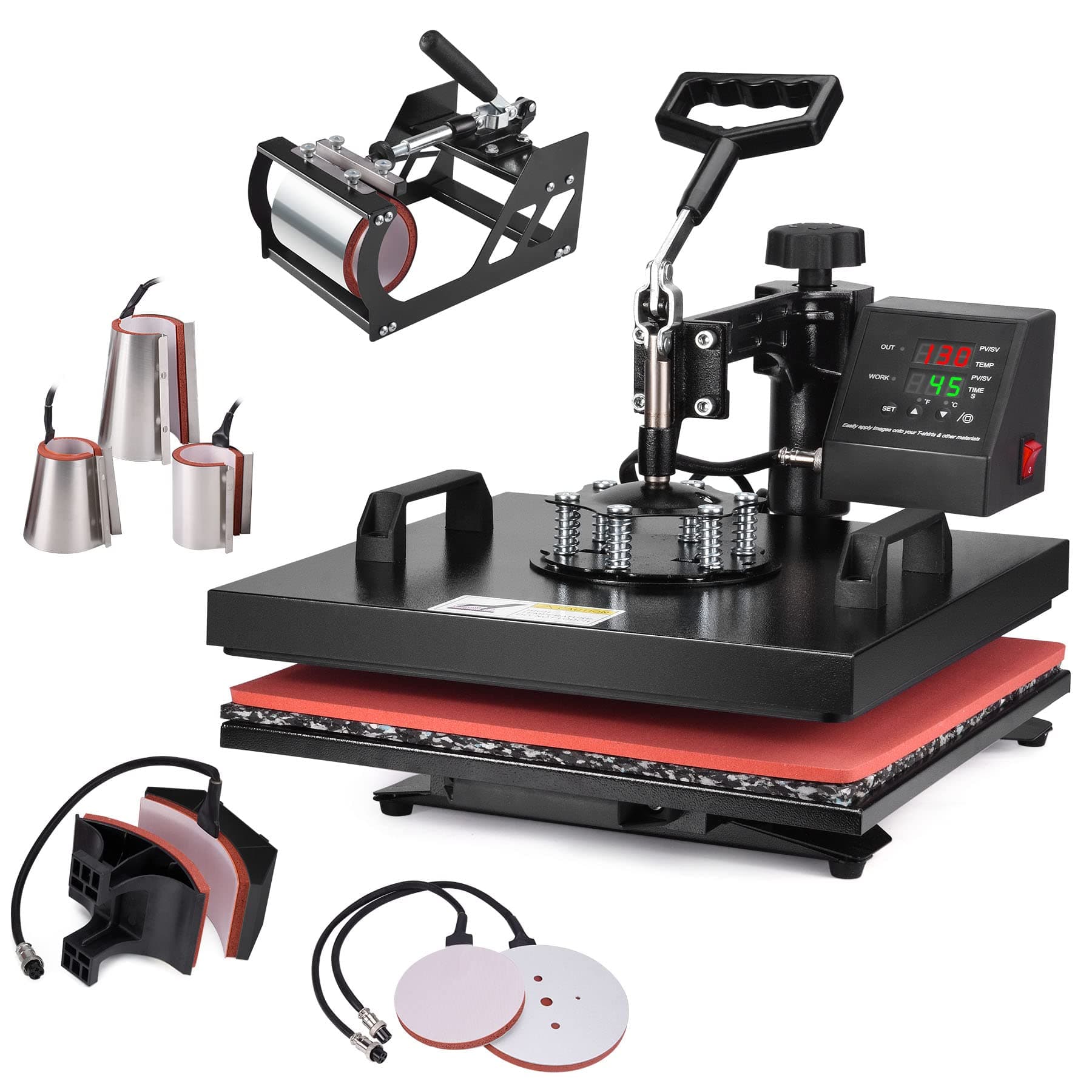 Slendor Heat Press 15x15 Inch 8 in 1 Heat Press Machine 360-Degree Swing Away Digital T Shirt Pressing Machine Multifunction Heat Transfer Sublimat...