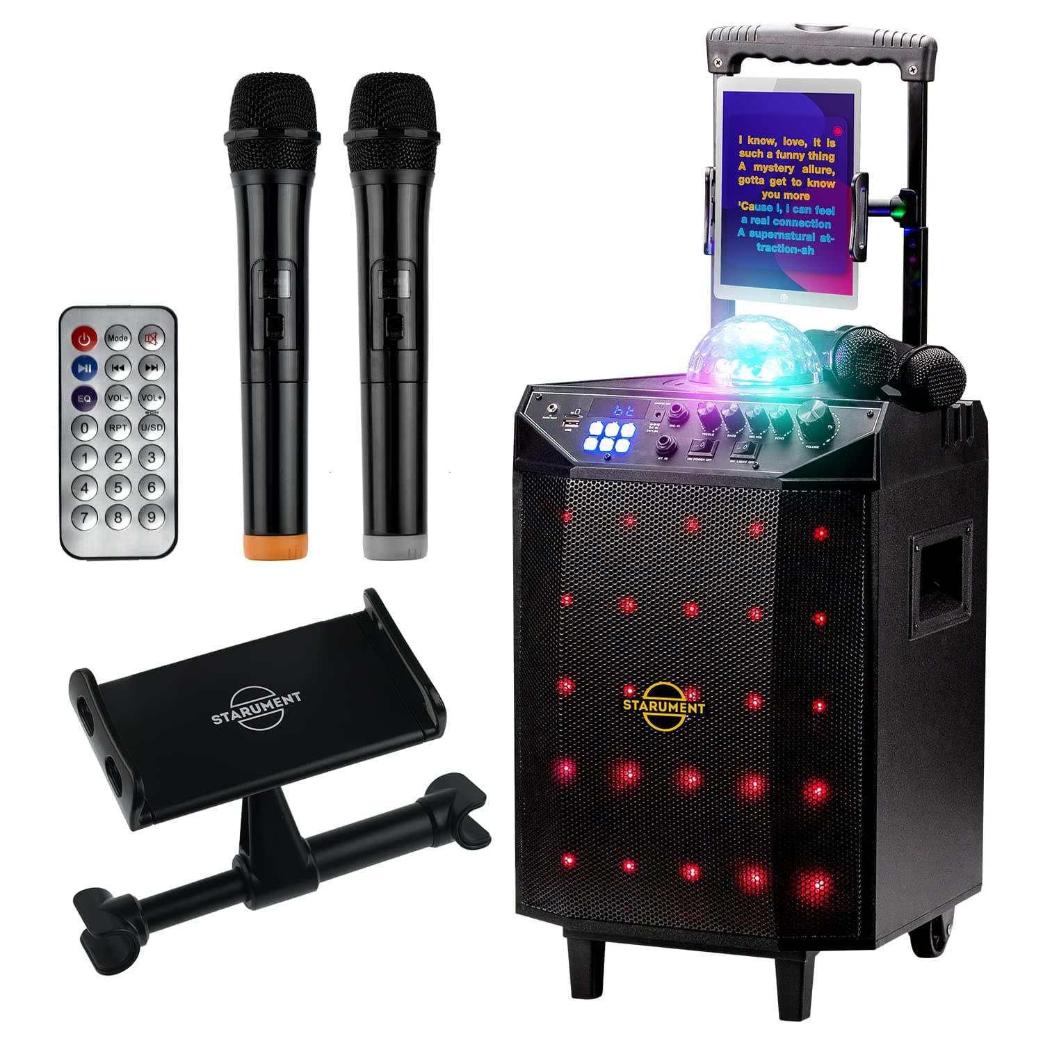 Starument Portable Karaoke Machine for Adults & Kids Complete Karaoke System Includes Bluetooth Speakers on Wheels, 2 Bluetooth Microphones, Disco ...