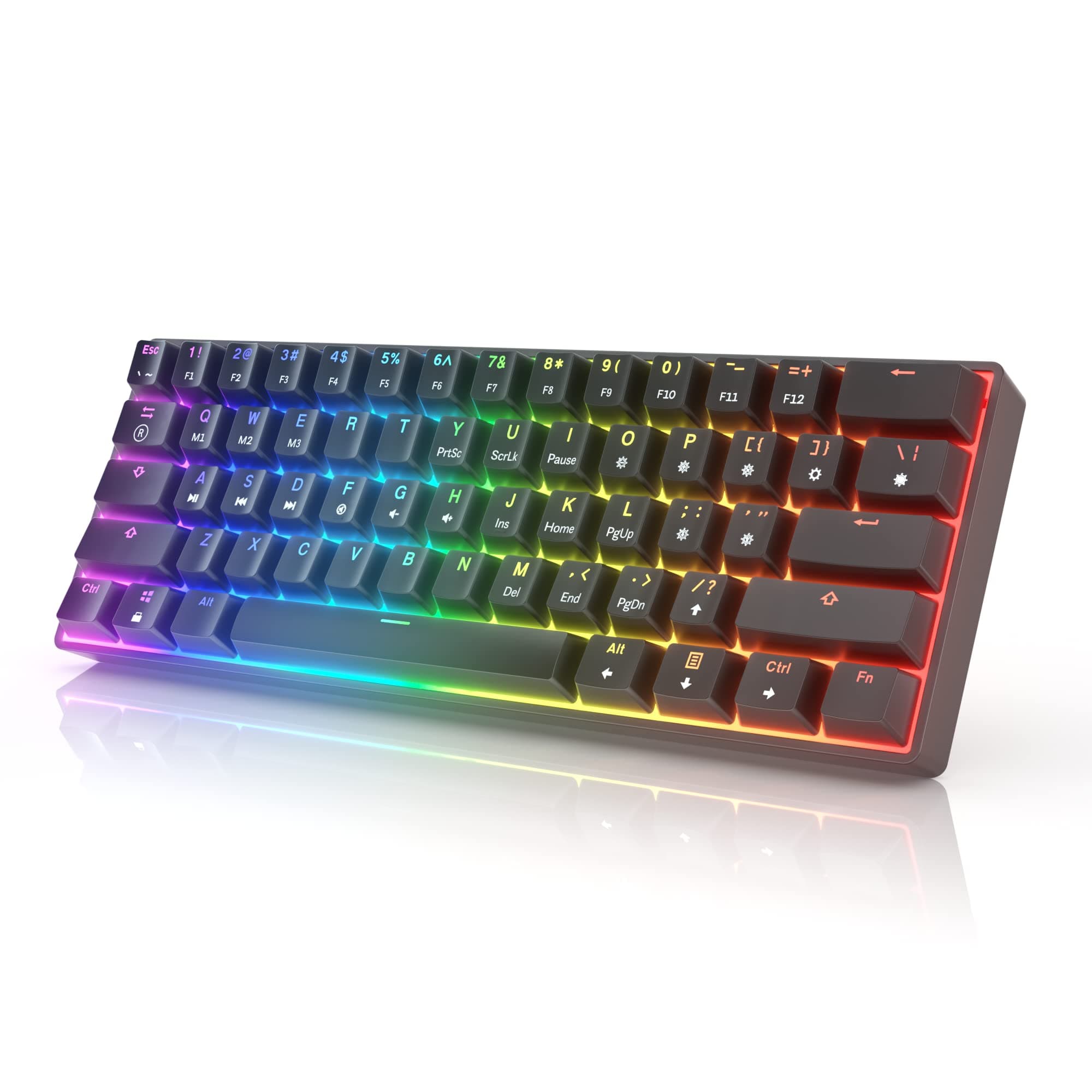 HK GAMING GK61 Mechanical Gaming Keyboard - 61 Keys Multi Color RGB Illuminated LED Backlit Wired Programmable for PC/Mac Gamer (Gateron Optical Ye...