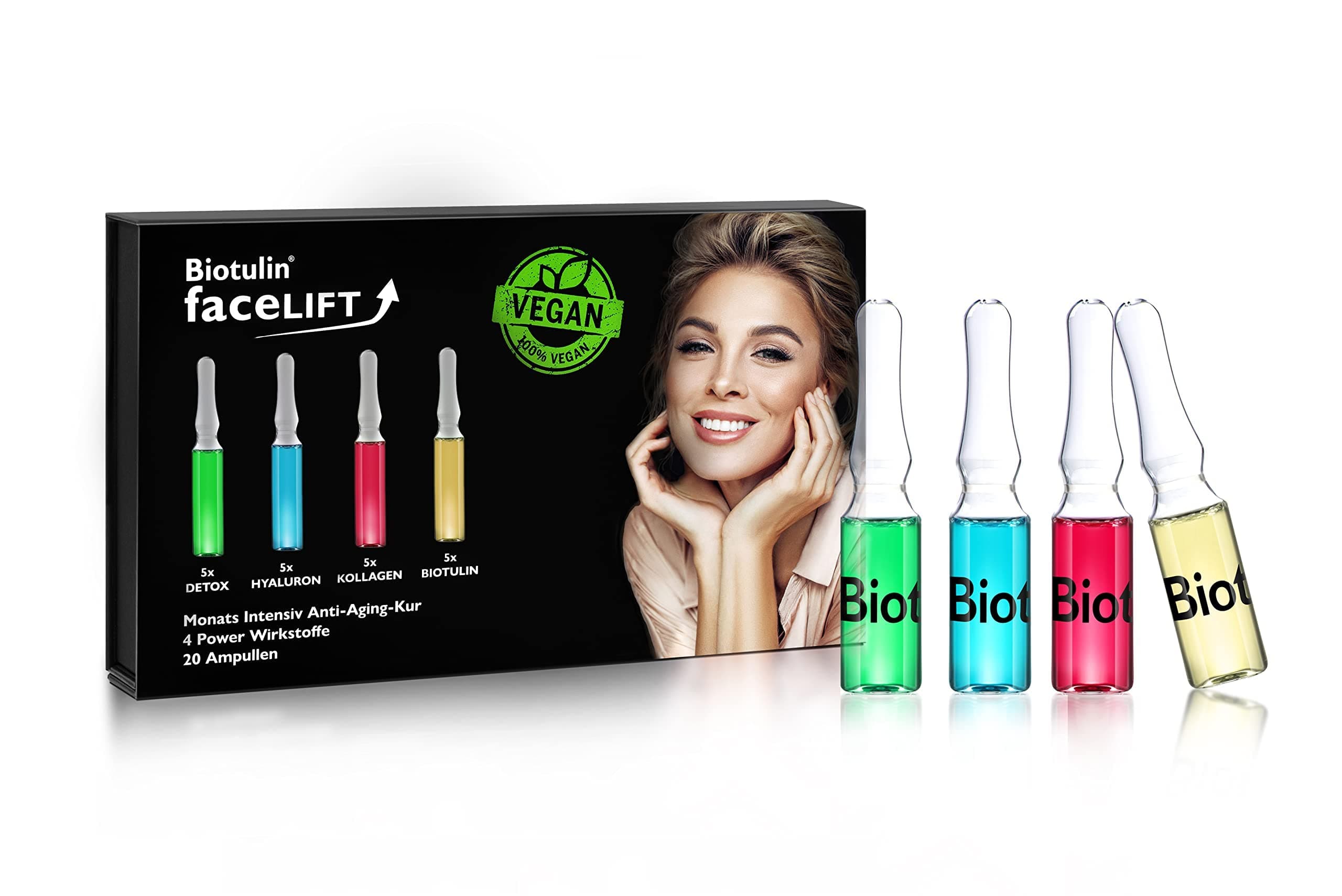 BIOTULIN Facelift Ampoules (20 Serum Ampoules) | Detox, Hyaluron, Collagen and Biotulin Serums | Clarifying Acne Serum | Hyaluronic Acid | 4 Power ...