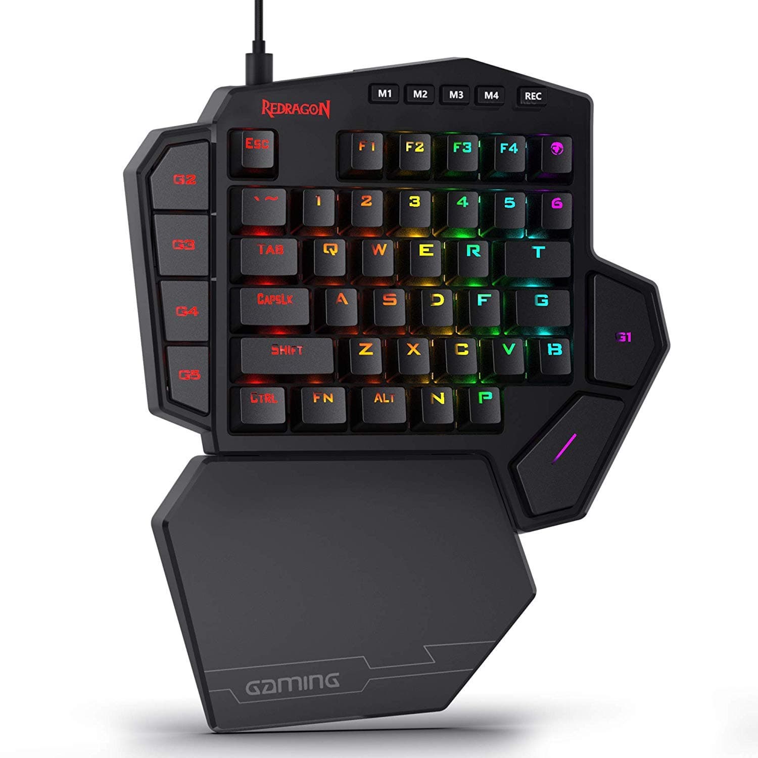 Redragon K585 DITI One-Handed RGB Mechanical Gaming Keyboard, Brown Switches, Type-C Professional Gaming Keypad with 7 Onboard Macro Keys, Detachab...