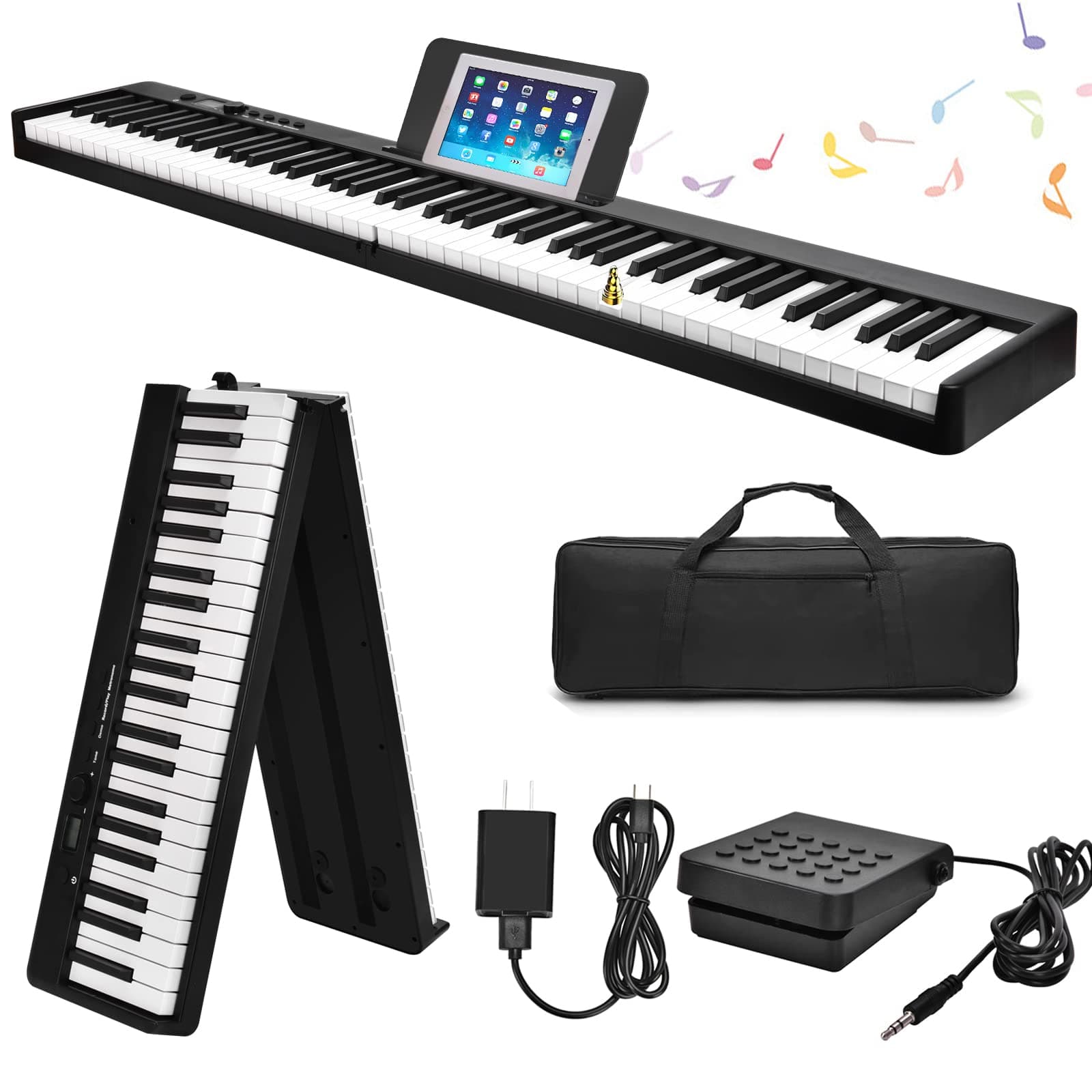 88 Key Foldable Digital Piano Keyboard,Full Size Semi Weighted Keys Bluetooth Keyboard Portable Electronic Piano with Pedal, piano bag,charger,Blue...