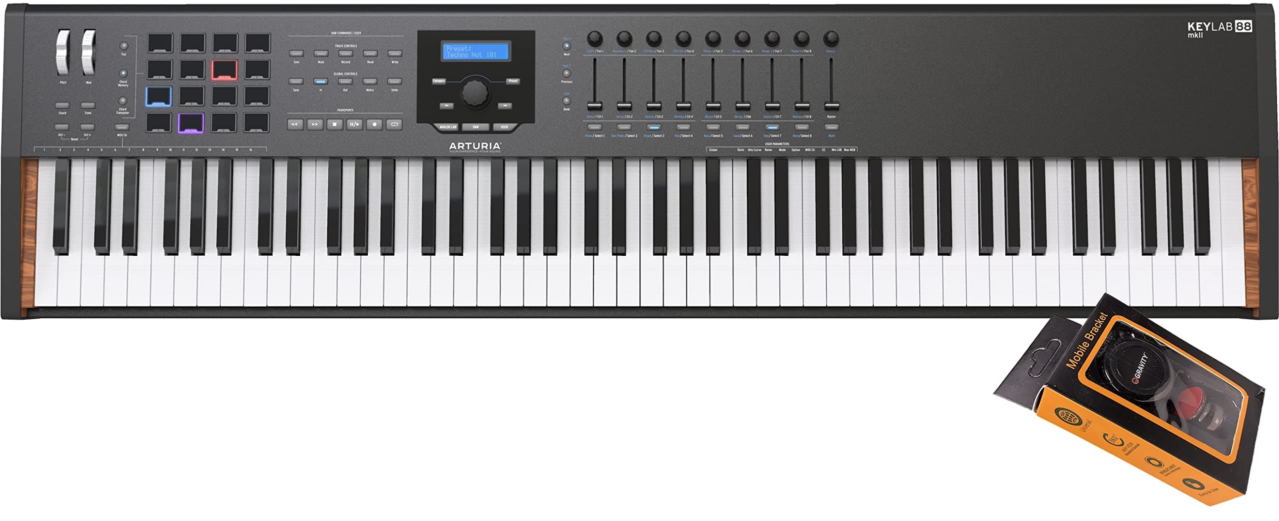 Arturia KeyLab MkII 88-Key Weighted Black Edition USB MIDI Keyboard Controller with Aftertouch, 9 Faders, 9 Encoders, 16 RGB Performance Pads with ...
