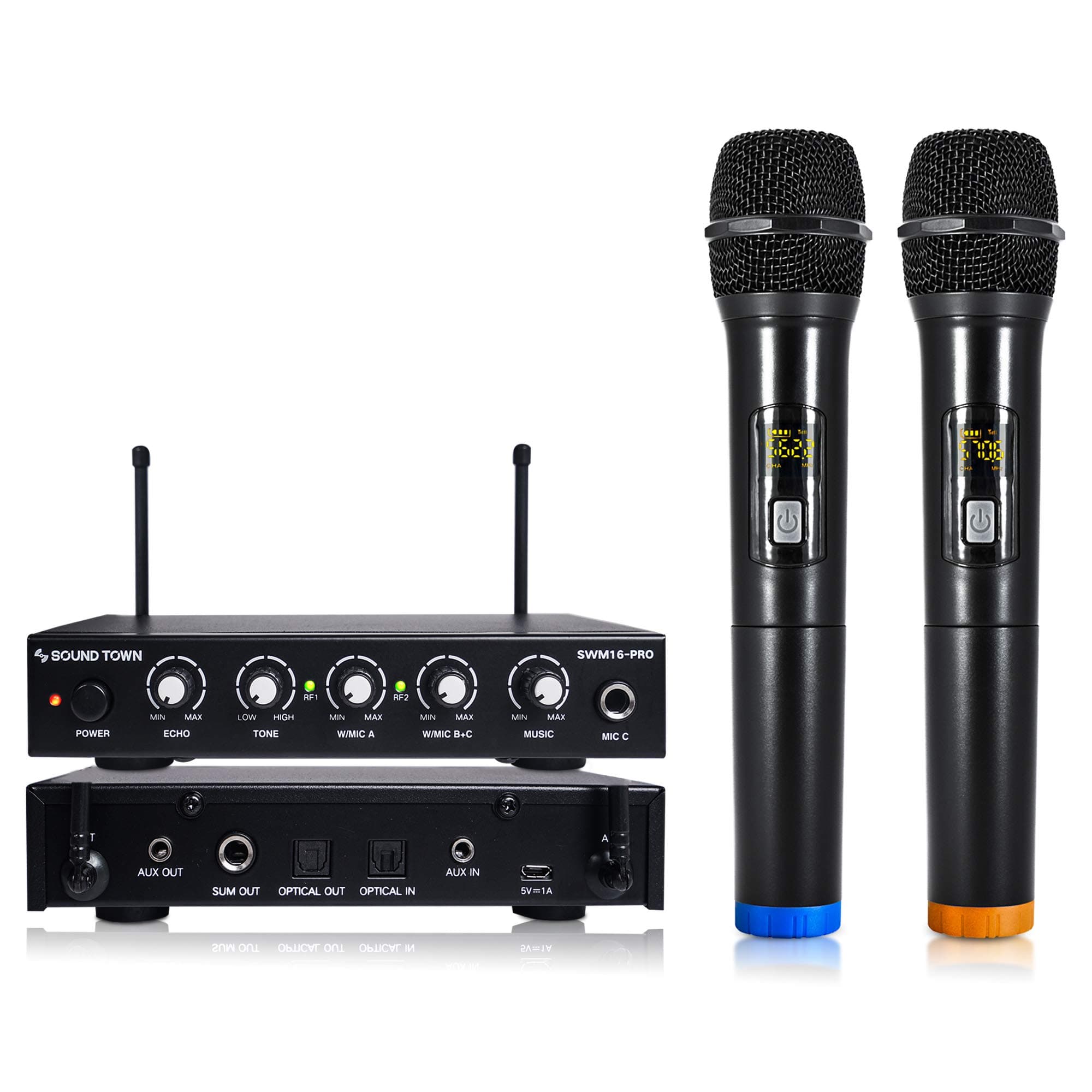 Sound Town 16 Channels Wireless Microphone Karaoke Mixer System with Optical (Toslink), AUX and 2 Handheld Microphones - Supports Smart TV, Home Th...