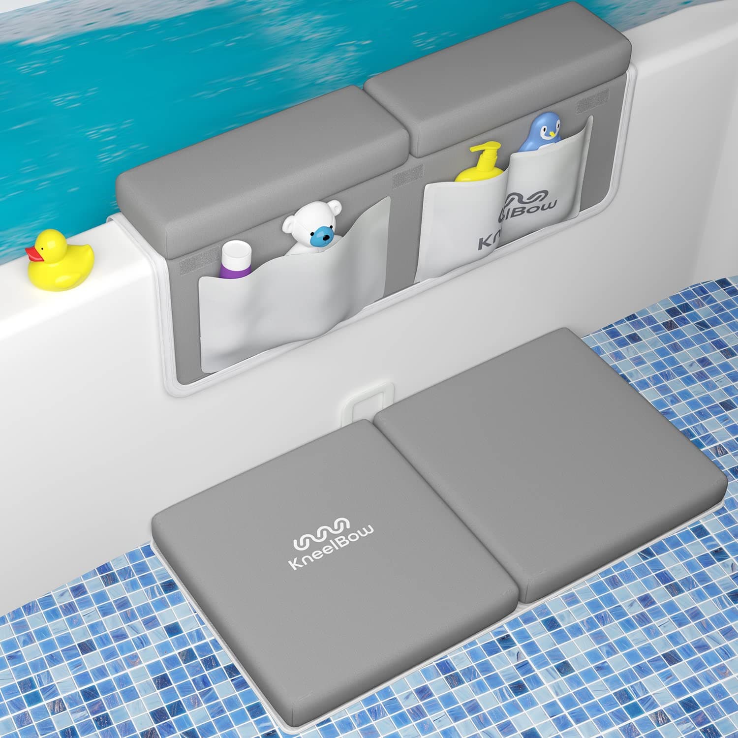 KNEELBOW Soft Baby Bath Kneeler and Elbow Rest Pad. The Ultimate Bathing Solution for Parents and Their Little Ones. Baby Bath Cushion Mat with Toy...