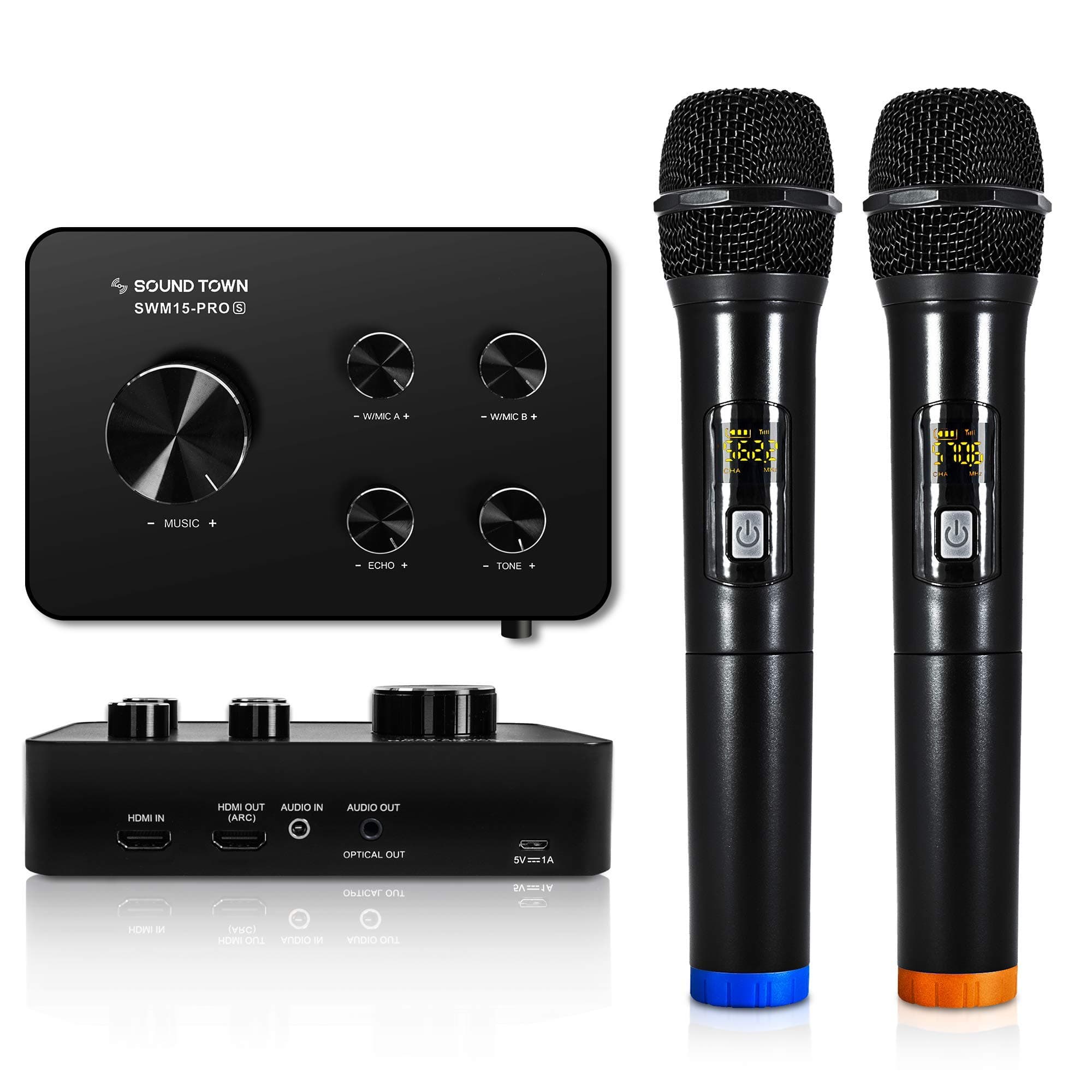 Sound Town Wireless Microphone Karaoke Mixer System, Supports HDMI ARC, Optical (Toslink), Smart TV, Media Box, PC, Bluetooth, Soundbar, Receiver, ...