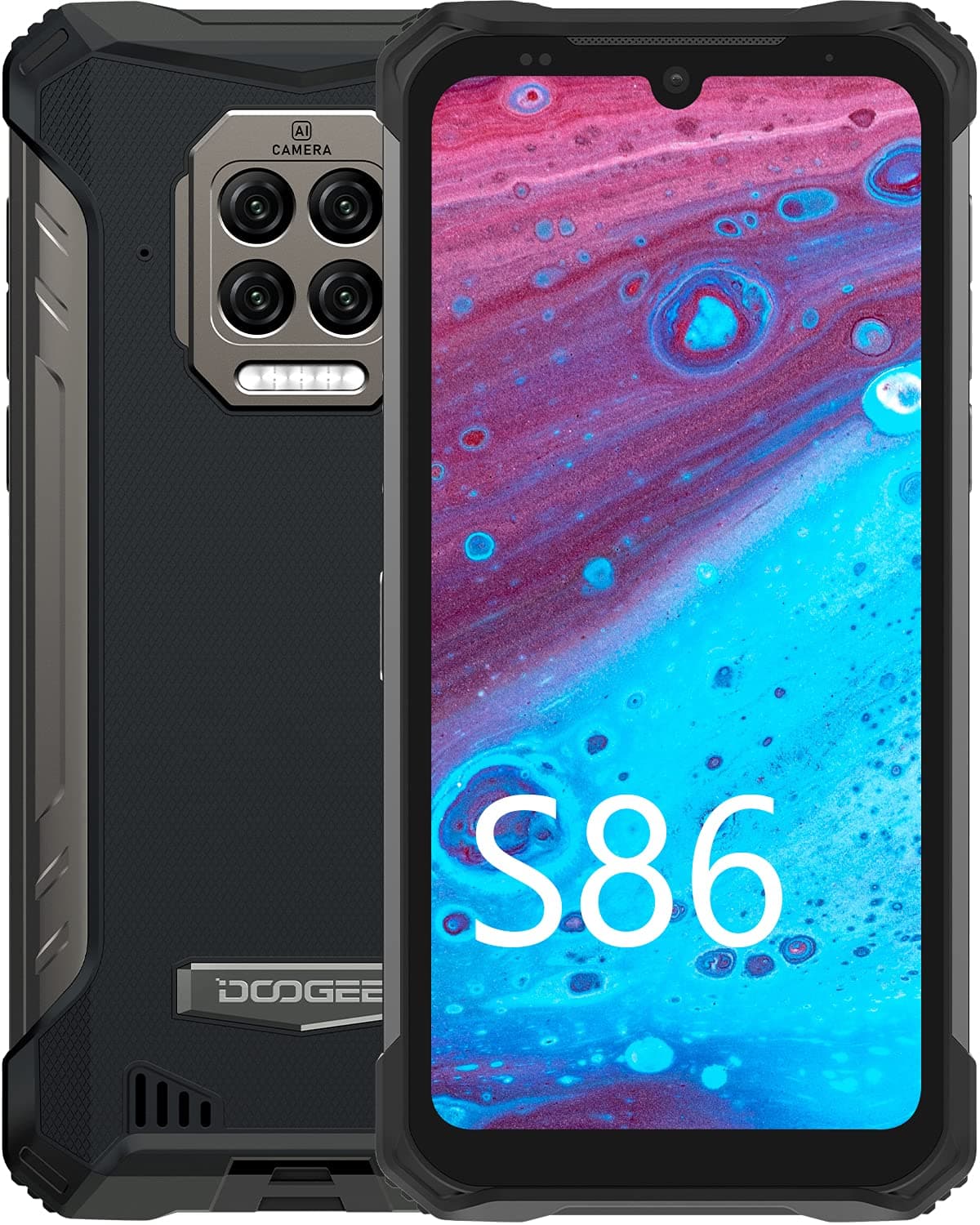 Rugged Smartphone, DOOGEE S86 8500mAh Battery 6GB+128GB Unlocked Cell Phone, IP68/IP69K Waterproof NFC Android 10 16MP Quad Camera 2W Speaker Rugge...