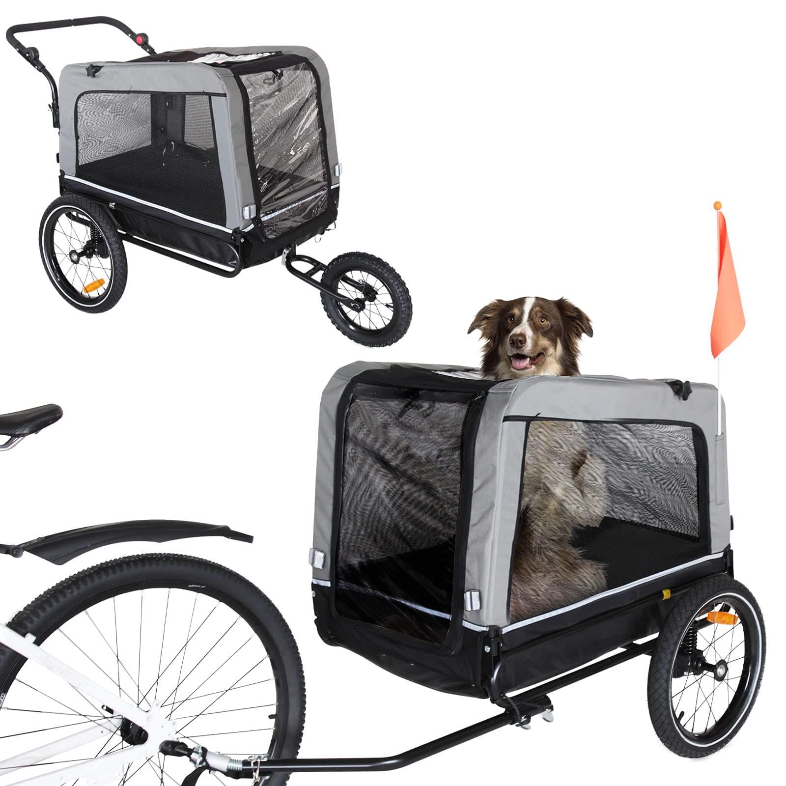 ANOUR Dog Bike Trailer, 2-in-1 Dog Stroller Cart and Jogger Bike Trailer, with Spring Suspension, Folding Frame Carrier, Material: 600D Oxford Canv...