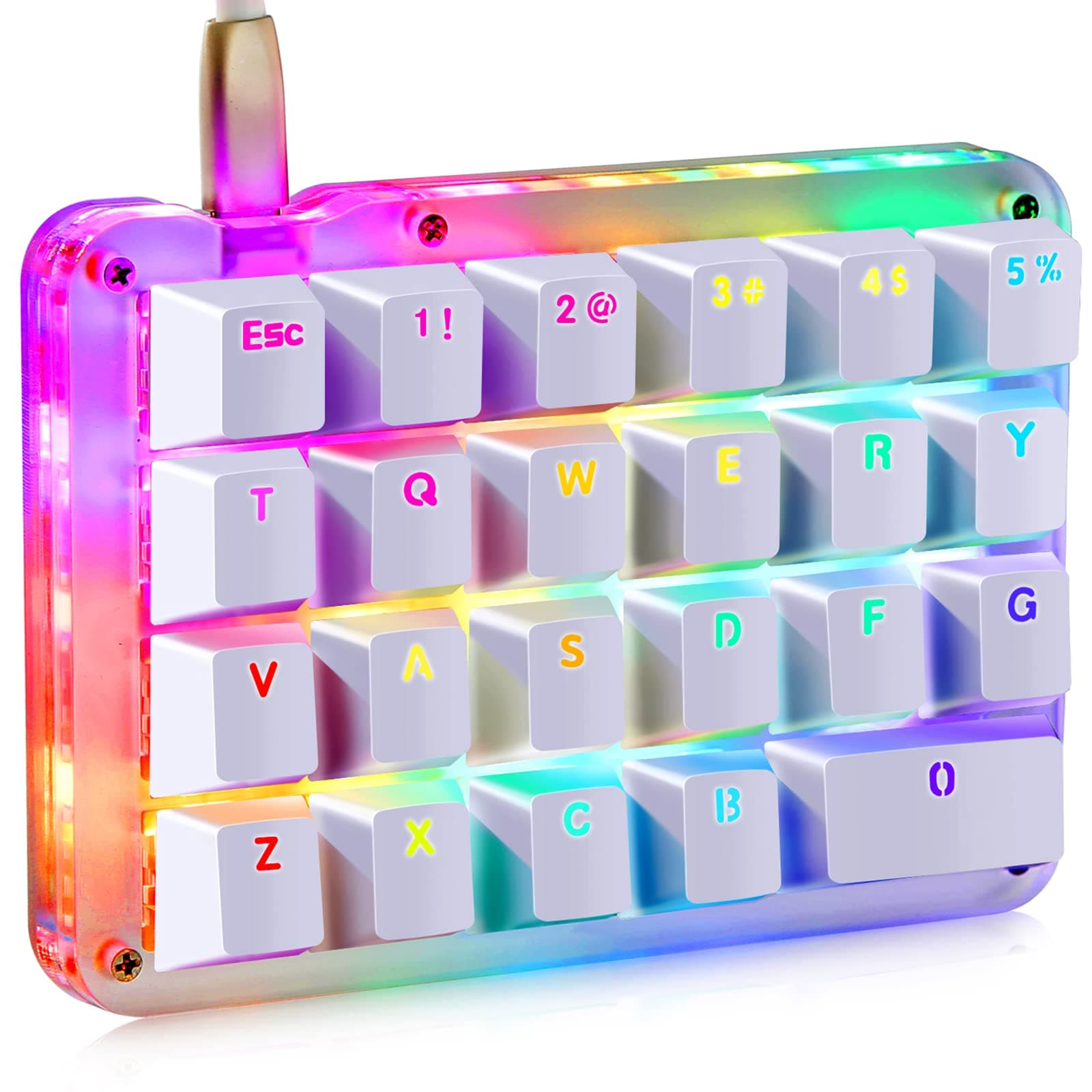 Koolertron One Handed Macro Mechanical Keyboard, Portable Mini One-Handed Mechanical Gaming Keypad 23 Fully Programmable Keys (RGB Backlit/Blue swi...