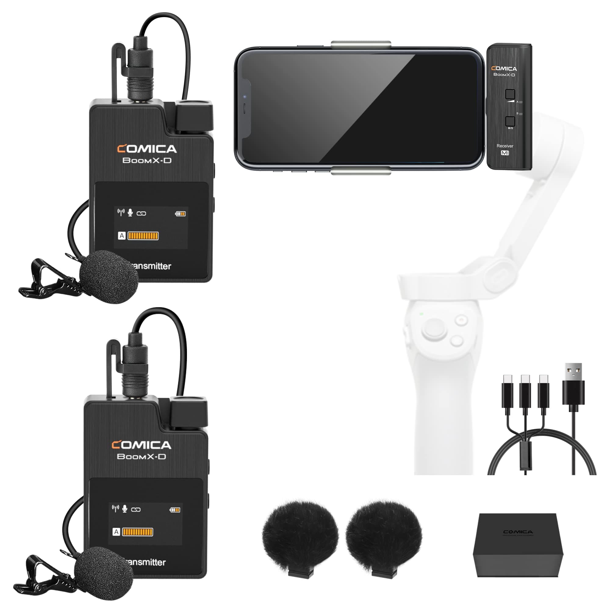 Wireless Microphone for iPhone Comica BoomX-DMI2 2.4G Digital Mini Wireless Lavalier Lapel Mic,Transmitter and Receiver for iPad,iPhone iOS Phone,L...