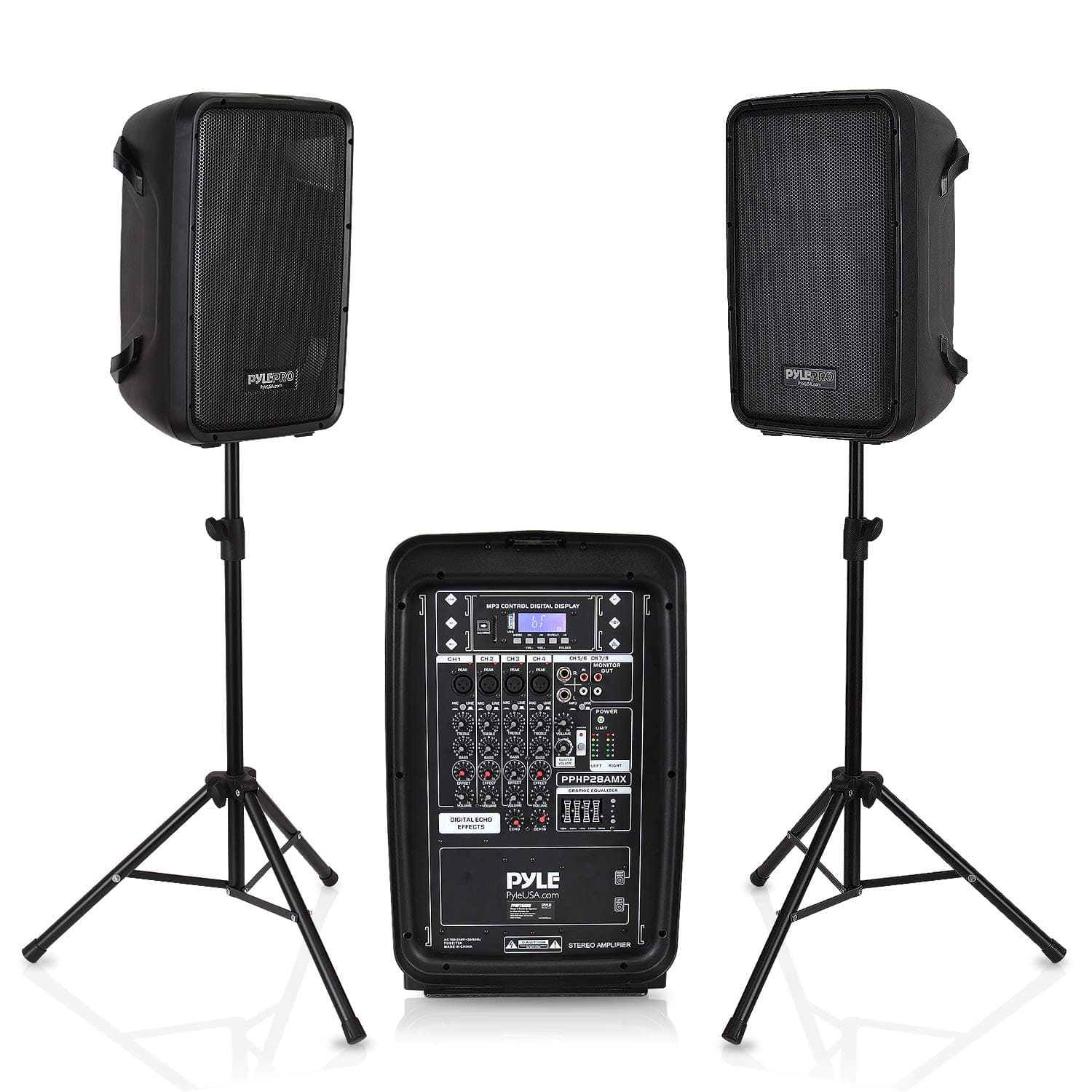 PA Speaker DJ Mixer Bundle - 300 W Portable Wireless Bluetooth Sound System w/ USB SD XLR 1/4" RCA Inputs - Dual Speaker, Mixer, Microphone, St...