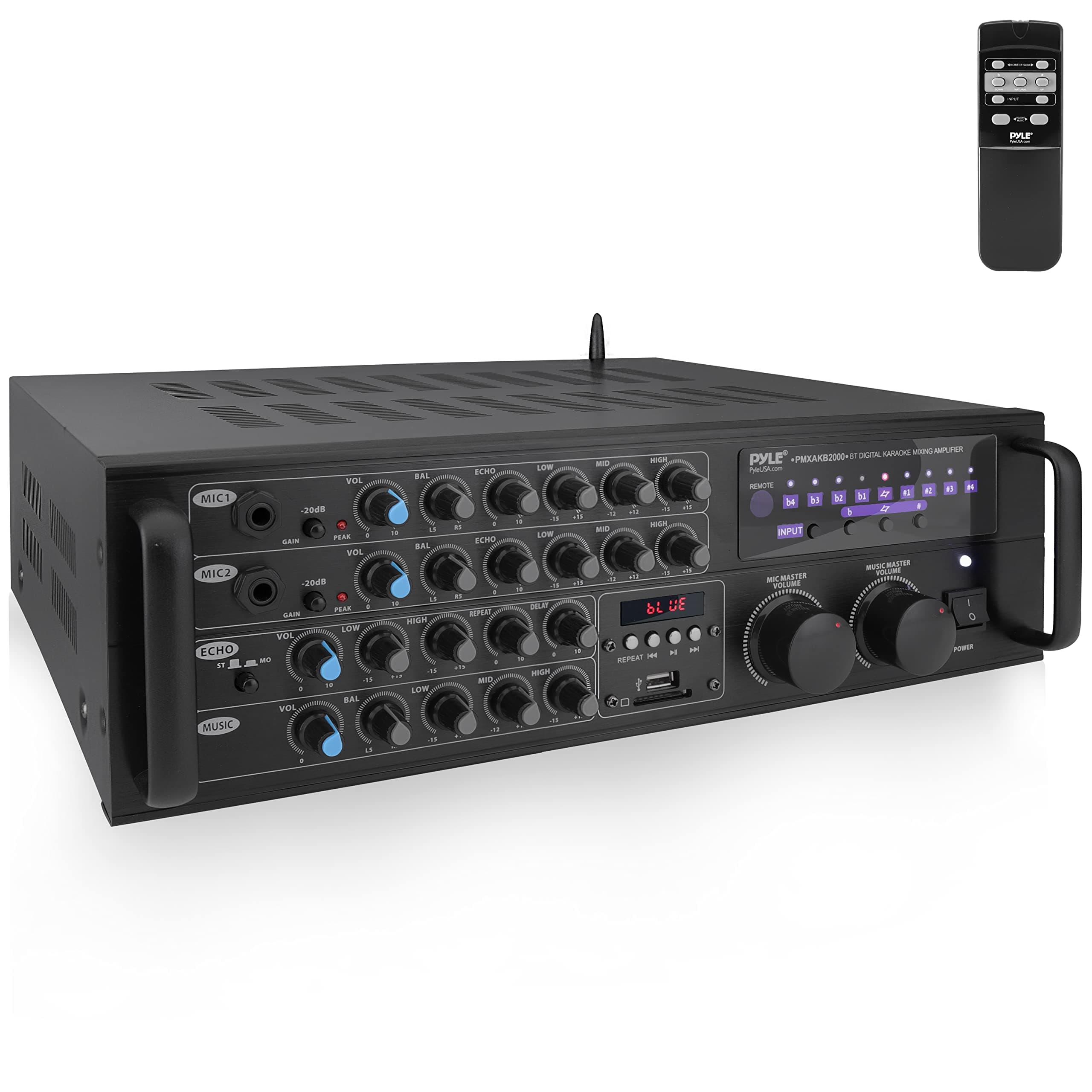 Dual Channel Bluetooth Mixing Amplifier - 2000W Rack Mount Karaoke Sound Mixer Audio Home Stereo Receiver Box System w/ RCA, USB, AUX - For Speaker...