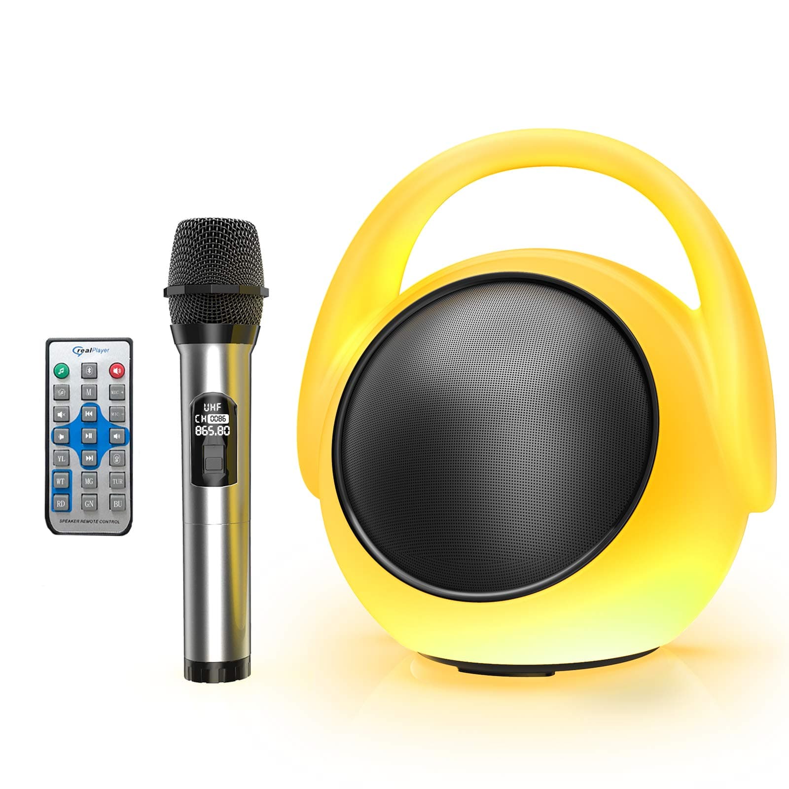 Karaoke Machine FWFX Karaoke Machine Speaker with Wireless Microphone, Portable Handheld Karaoke Mic Speaker Machine with Colorful Lights for All S...