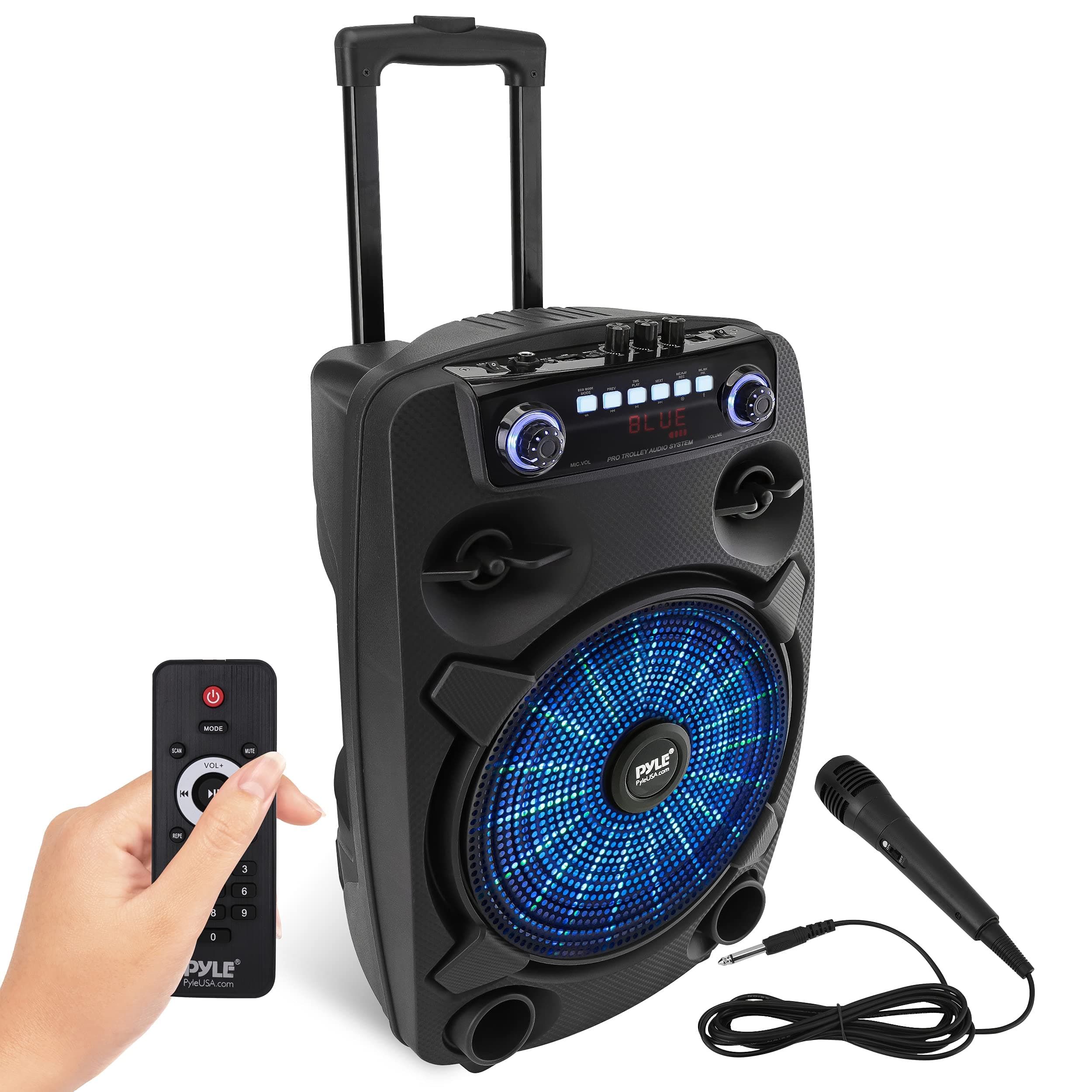 Portable Bluetooth PA Speaker System - 800W 12” Outdoor Bluetooth Speaker Portable PA System - Party Lights, USB SD Card Reader, FM Radio, Rolling ...