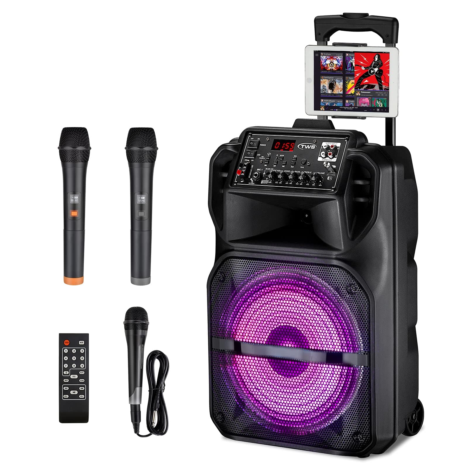 Karaoke Machine for Adults and Kids with 3 Karaoke Microphones, SEAPHY Dazzling DJ Light 12'' Sub-woofer BT Connectivity Portable PA Speake...
