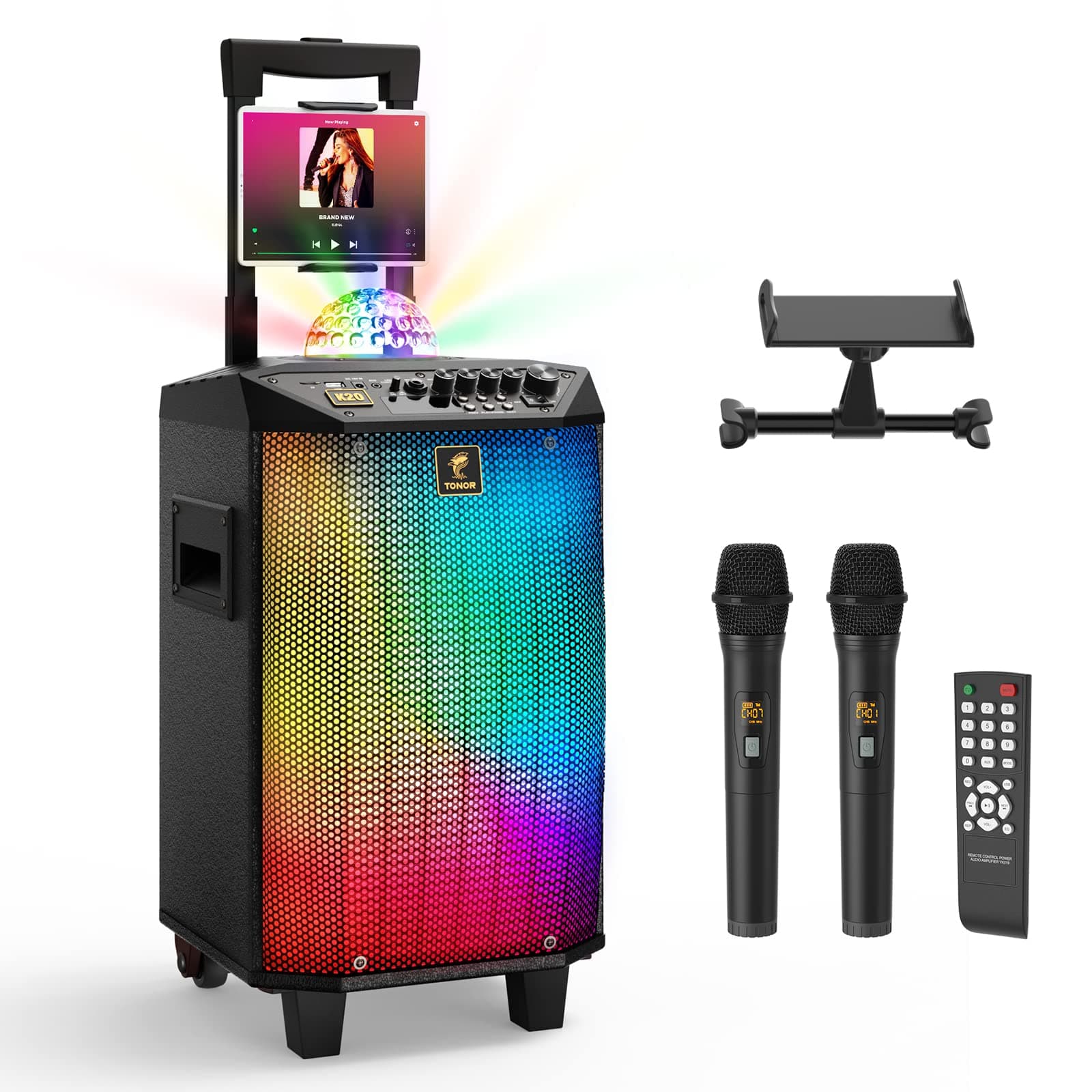 Wireless Karaoke Machine, TONOR PA System Portable Singing Speaker with Dual Wireless Microphones, Disco Ball for Home Karaoke, Party, Class and Ch...