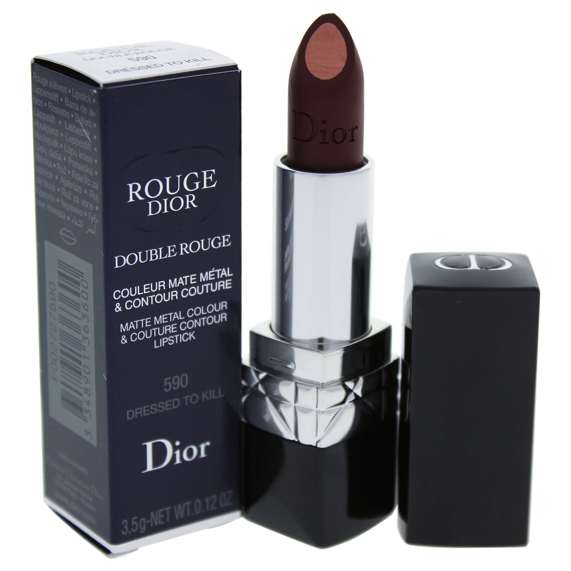 Christian Dior Double Rouge Matte Metal Color Lipstick for Women, Dressed To Kill, 0.12 Ounce