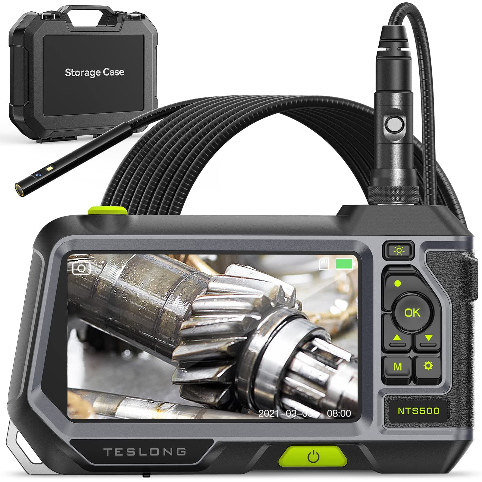 Dual Lens Endoscope with 5" Monitor, Teslong NTS500 Industrial Waterproof Borescope Inspection Camera with 0.21in Front & Side-View Double Lens...