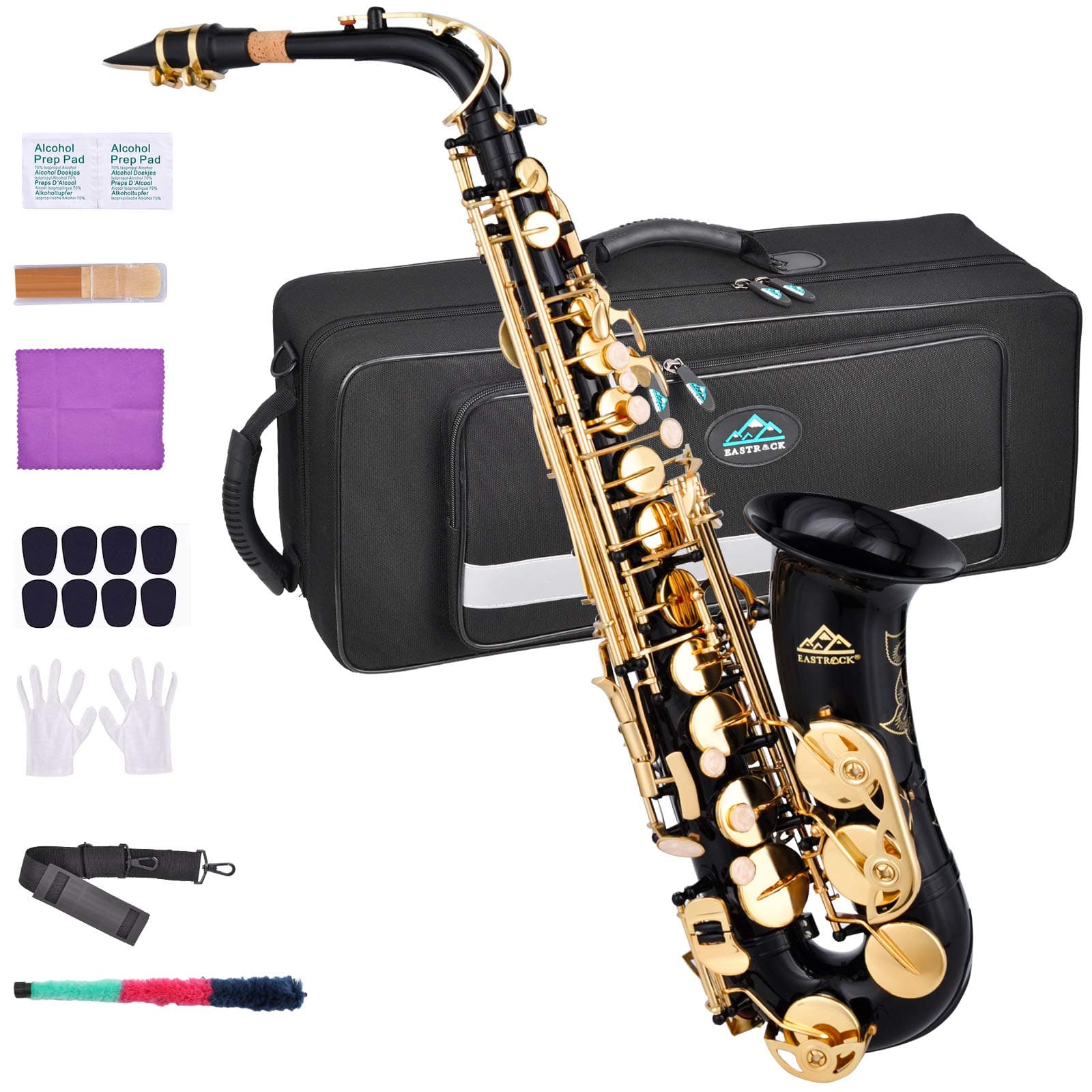 EASTROCK Black/Golden Alto Saxophone E Flat Sax Full Kit for Students Beginner with Carrying Case,Mouthpiece,Mouthpiece Cushion Pads,Cleaning Cloth...