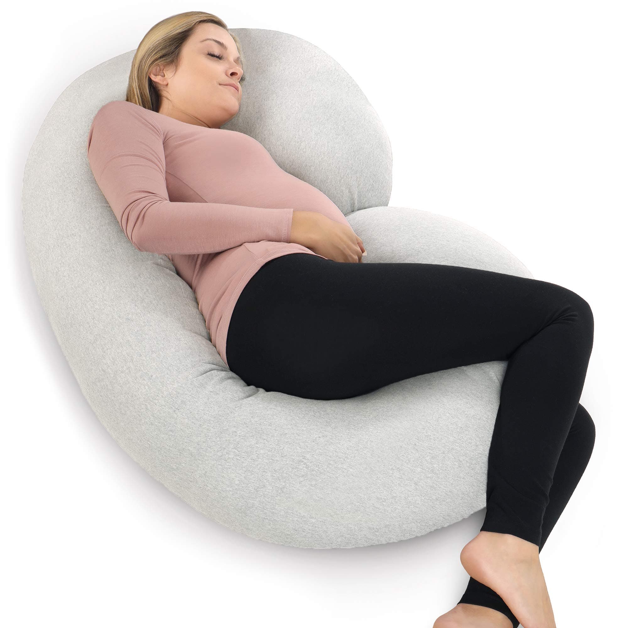 The CeeCee Pillow by PharMeDoc Pregnancy Pillows C-Shape Full Body Pillow and Maternity Support (Light Grey Jersey Cover)- Support for Back, Hips, ...