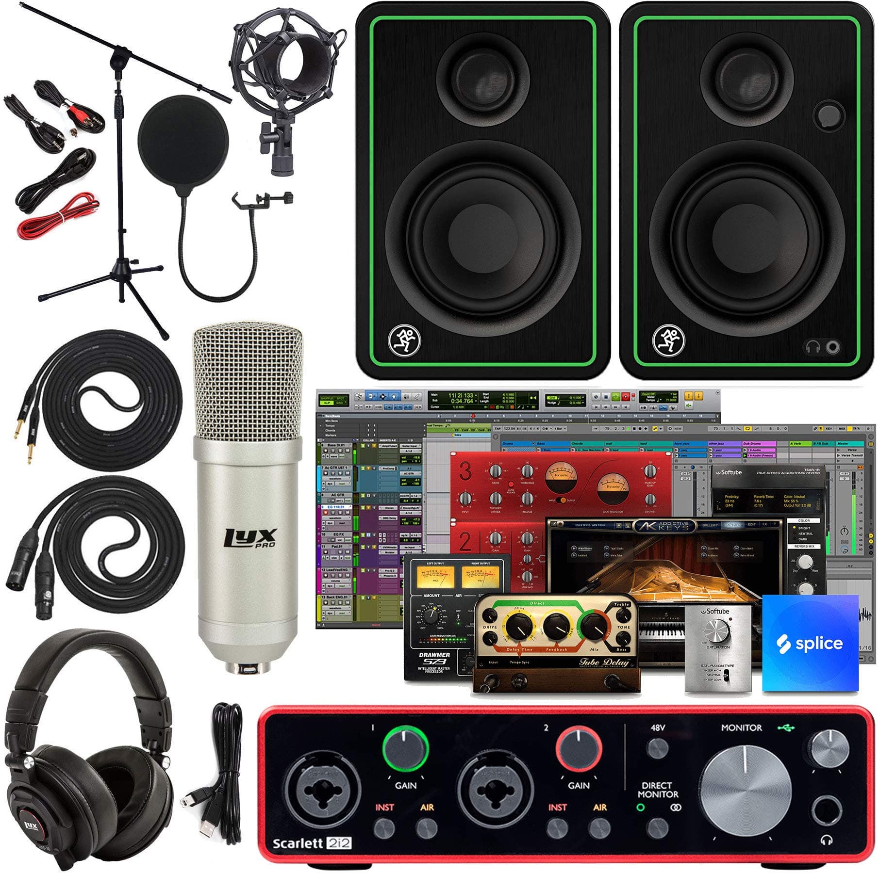 Focusrite Scarlett 2i2 2x2 USB Audio Interface Full Studio Bundle with Creative Music Production Software Kit and CR4-X Pair Studio Monitors and 1/...