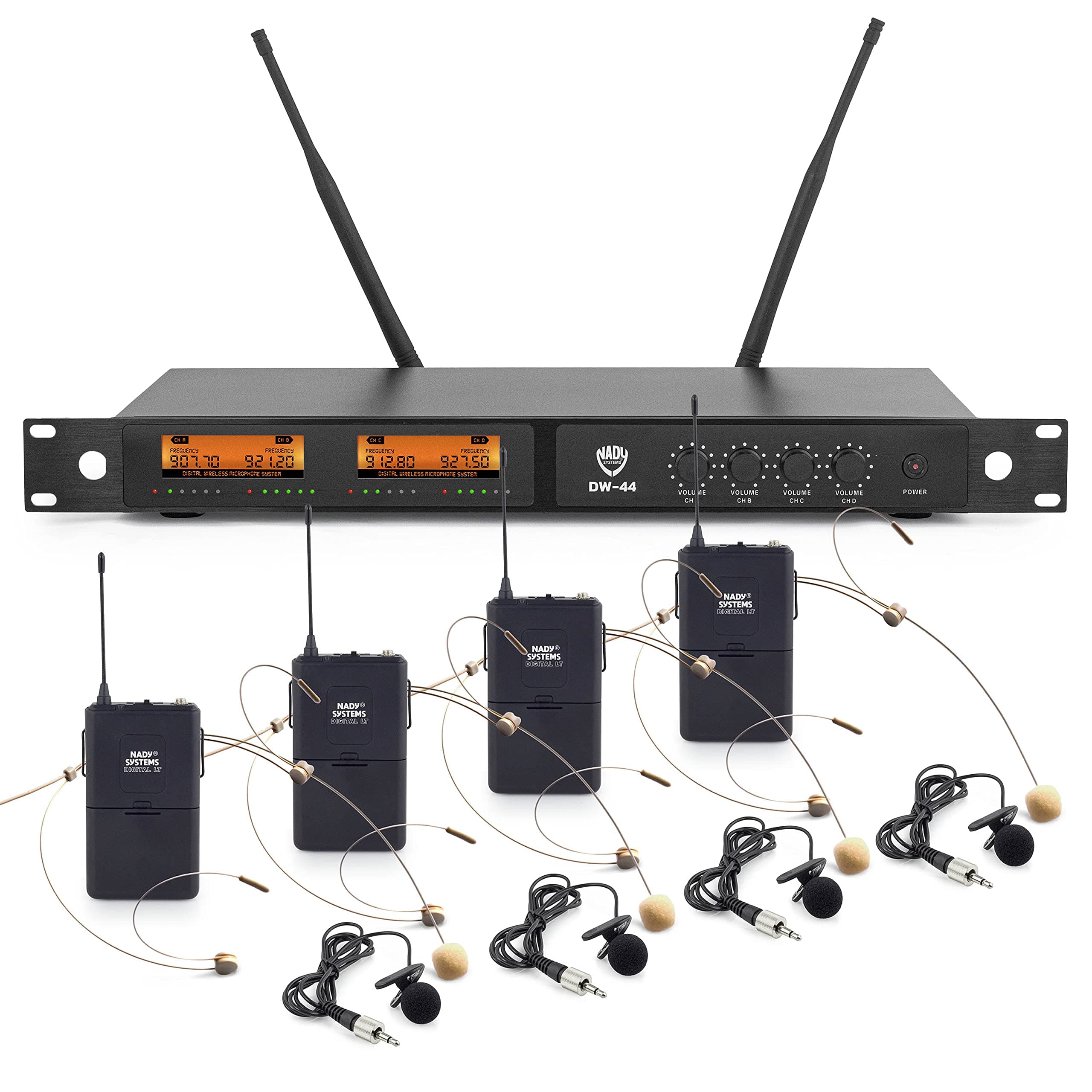 Nady DW-44 HM-10 Beige Quad Digital Wireless Headset Microphone System– Ultra-Low Latency with QPSK Modulation - Four XLR and Mixed 1/4” outputs - ...