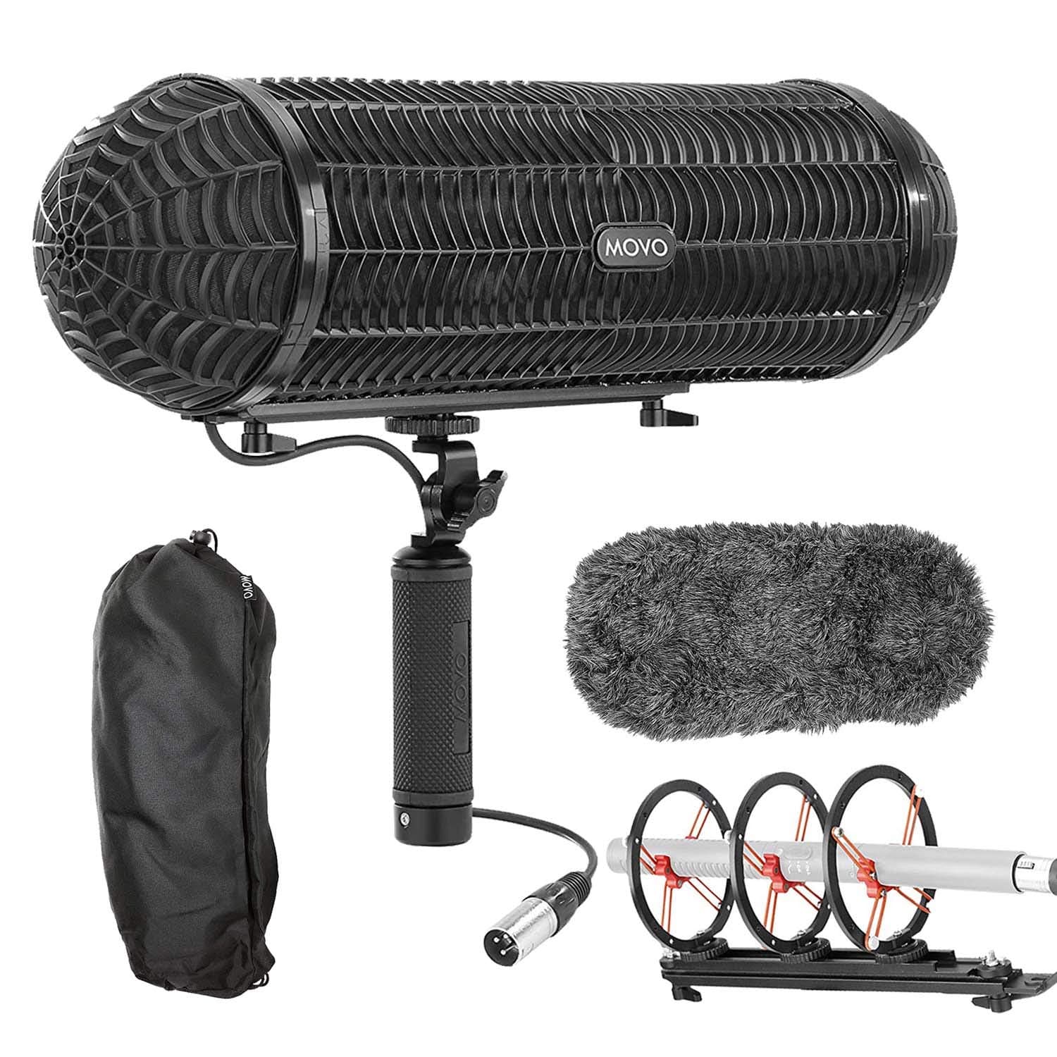 Movo BWS1000 Blimp Wind & Vibration Protection System for Shotgun Microphones - Features 12-point Internal Shockmount, Integrated XLR Cable, Furry ...