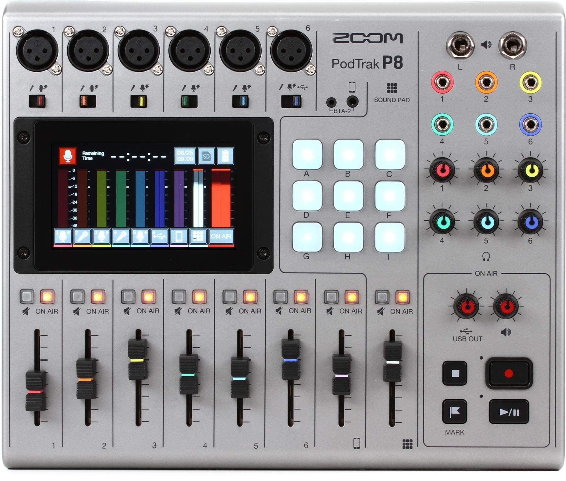 Zoom PodTrak P8 Podcast Recorder, 6 Microphone Inputs, 6 Headphone Outputs, Phone Input, Sound Pads, Onboard Editing, Record to SD card, USB Audio ...