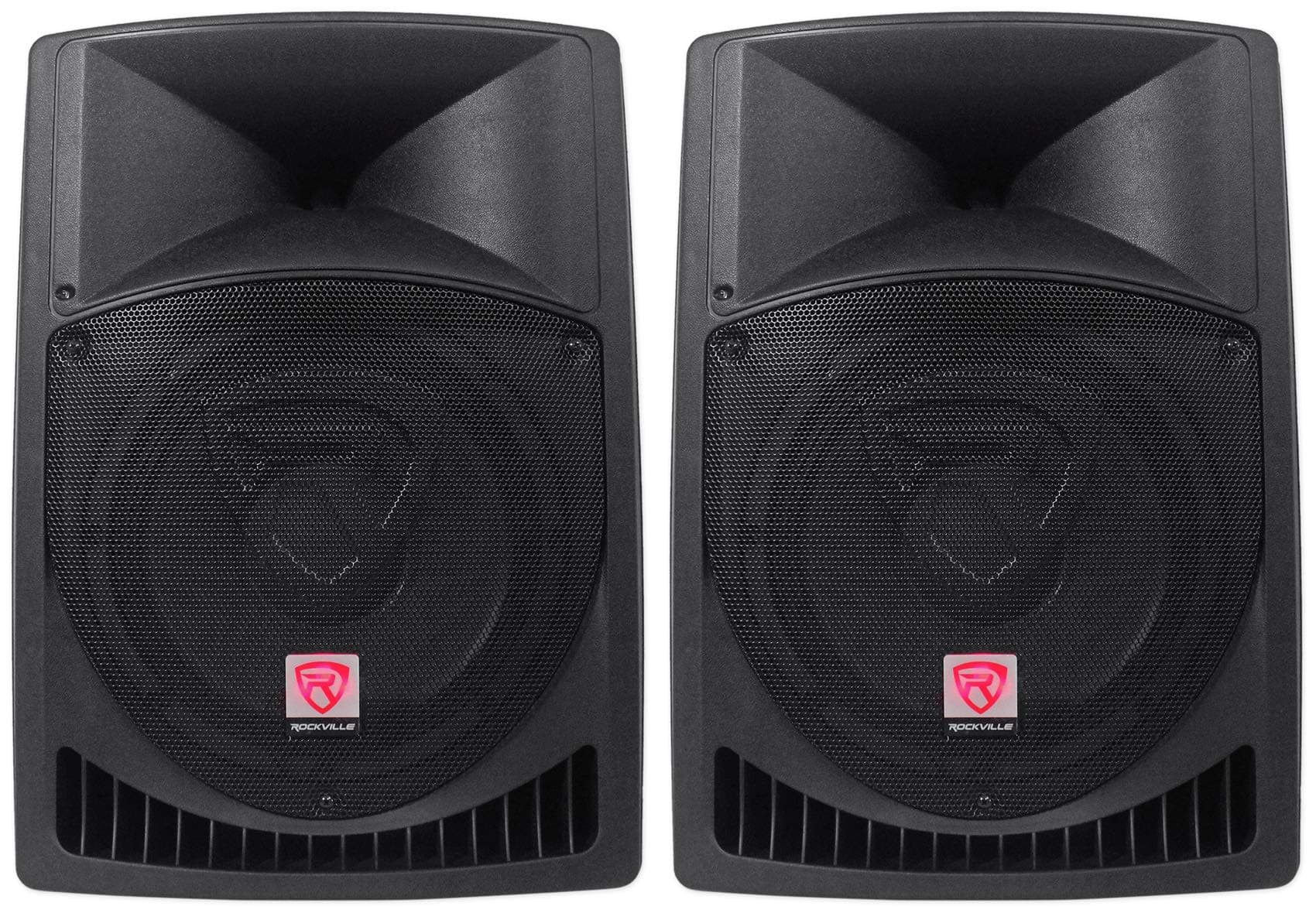 Pair Rockville Power Gig RPG12 12" Powered Active 1600 Watt 2-Way DJ PA Speakers