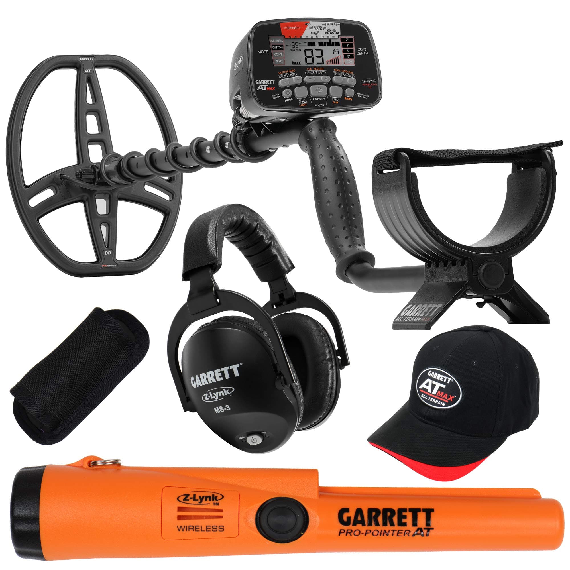 Garrett AT MAX Waterproof Metal Detector, MS-3 Wireless Headphones and Pro-Pointer AT Z-Lynk Pinpointer