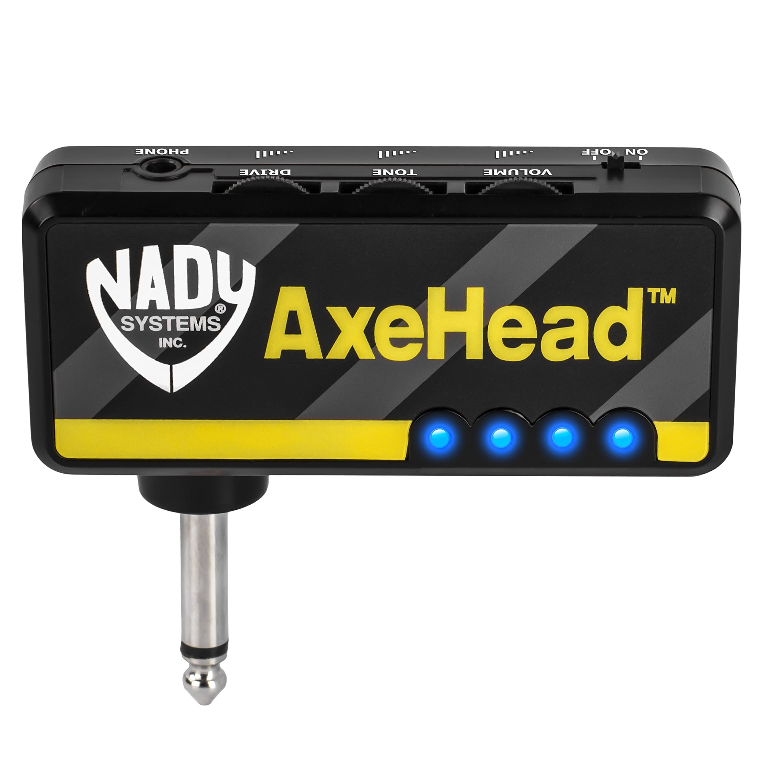 Nady AxeHead Miniature Headphone Guitar Amplifier – Built-in amp simulation with gain, tone and volume controls – includes headphones splitter, 3.5...