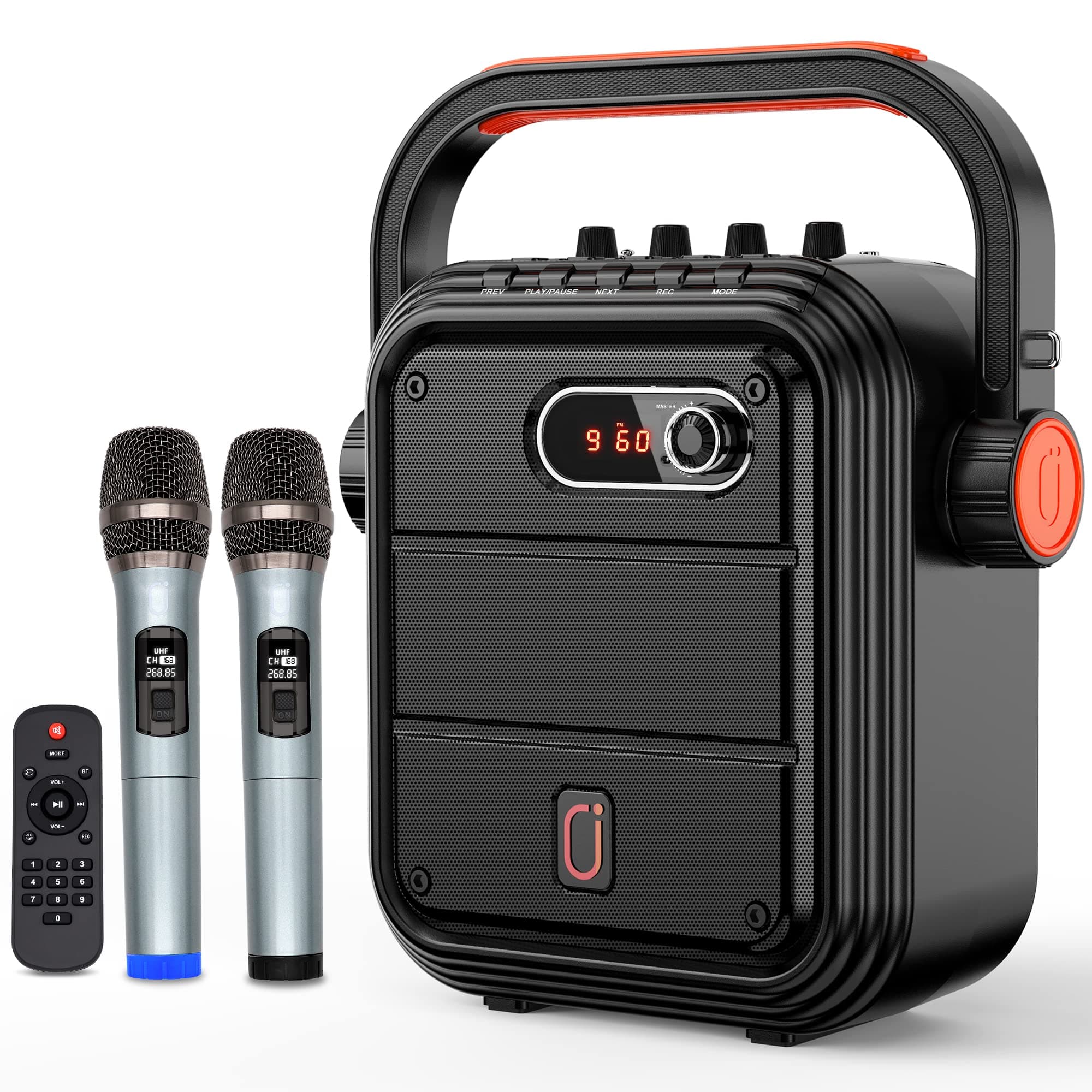 JYX Karaoke Machine with 2 UHF Wireless Microphones, 5200mAh Portable Microphone Speaker Set Bluetooth 5.0 Rechargeable PA System with TWS, FM, REC...