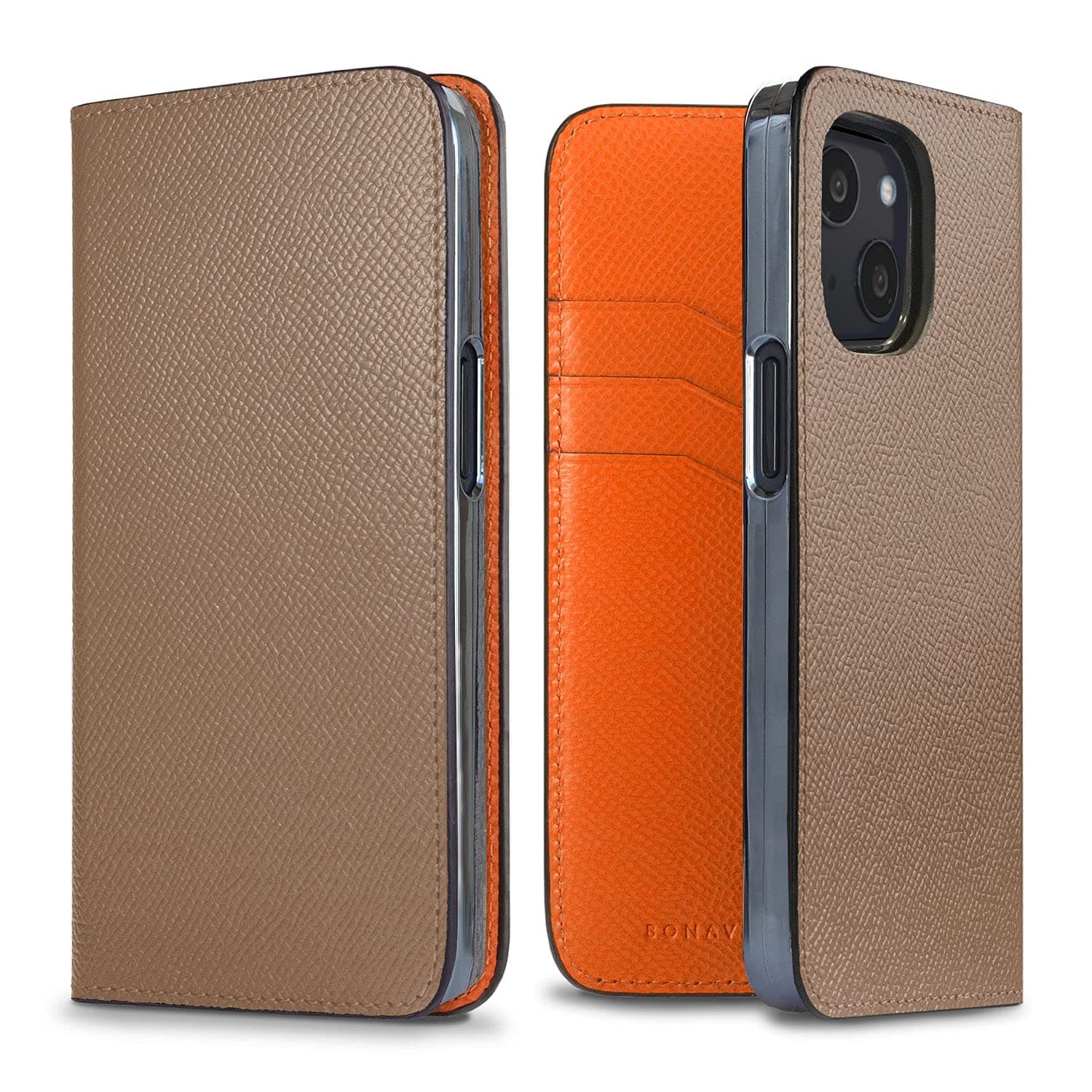 BONAVENTURA Noblessa Diary Smartphone Case [Compatible with iPhone 13 Mini, Etoupe & Orange] BODN13MN-ETOR
