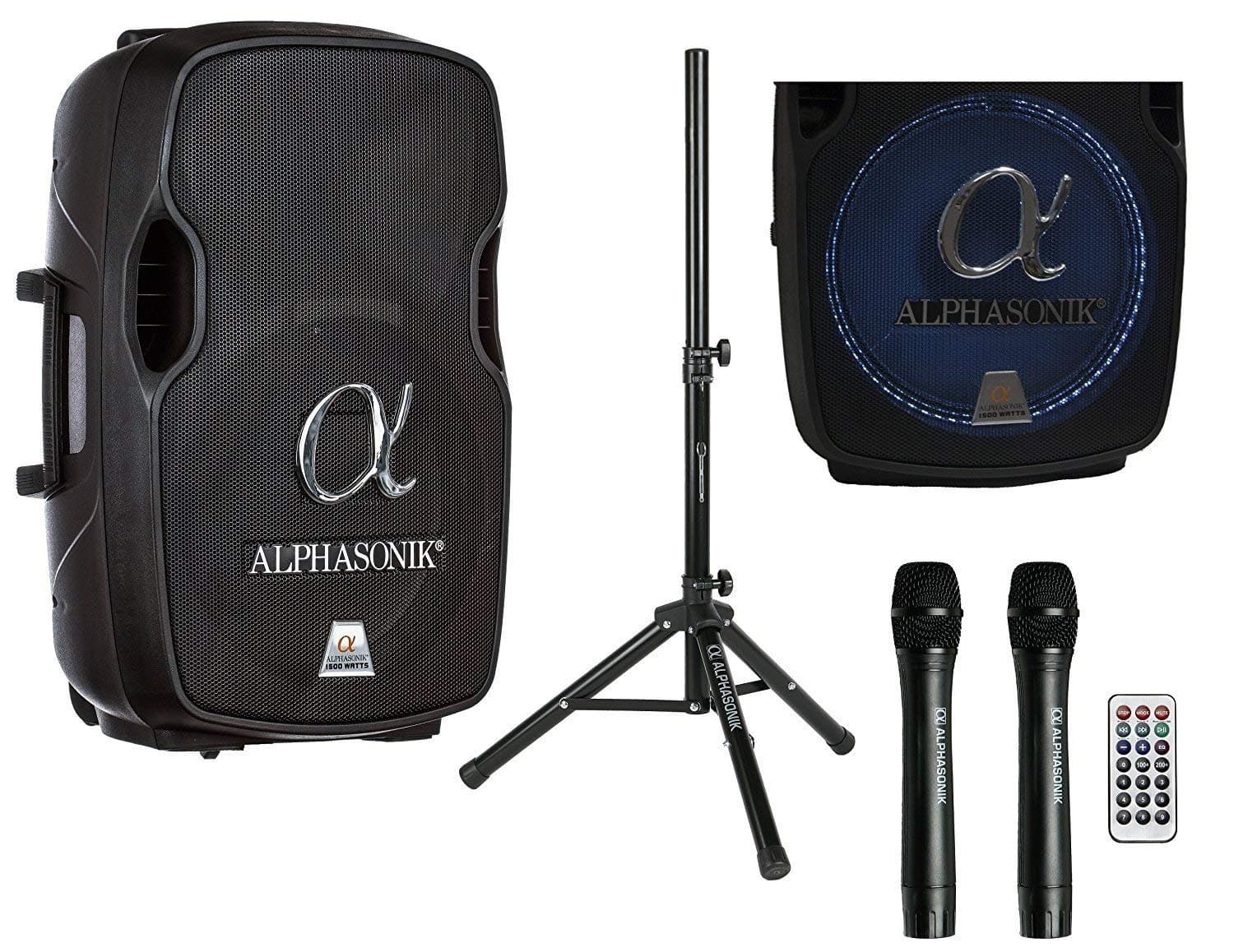 ALPHASONIK 12" Portable Rechargeable Battery Powered 1200W PRO DJ Amplified Loud Speaker with 2 Wireless Microphones Echo Bluetooth USB SD Card...