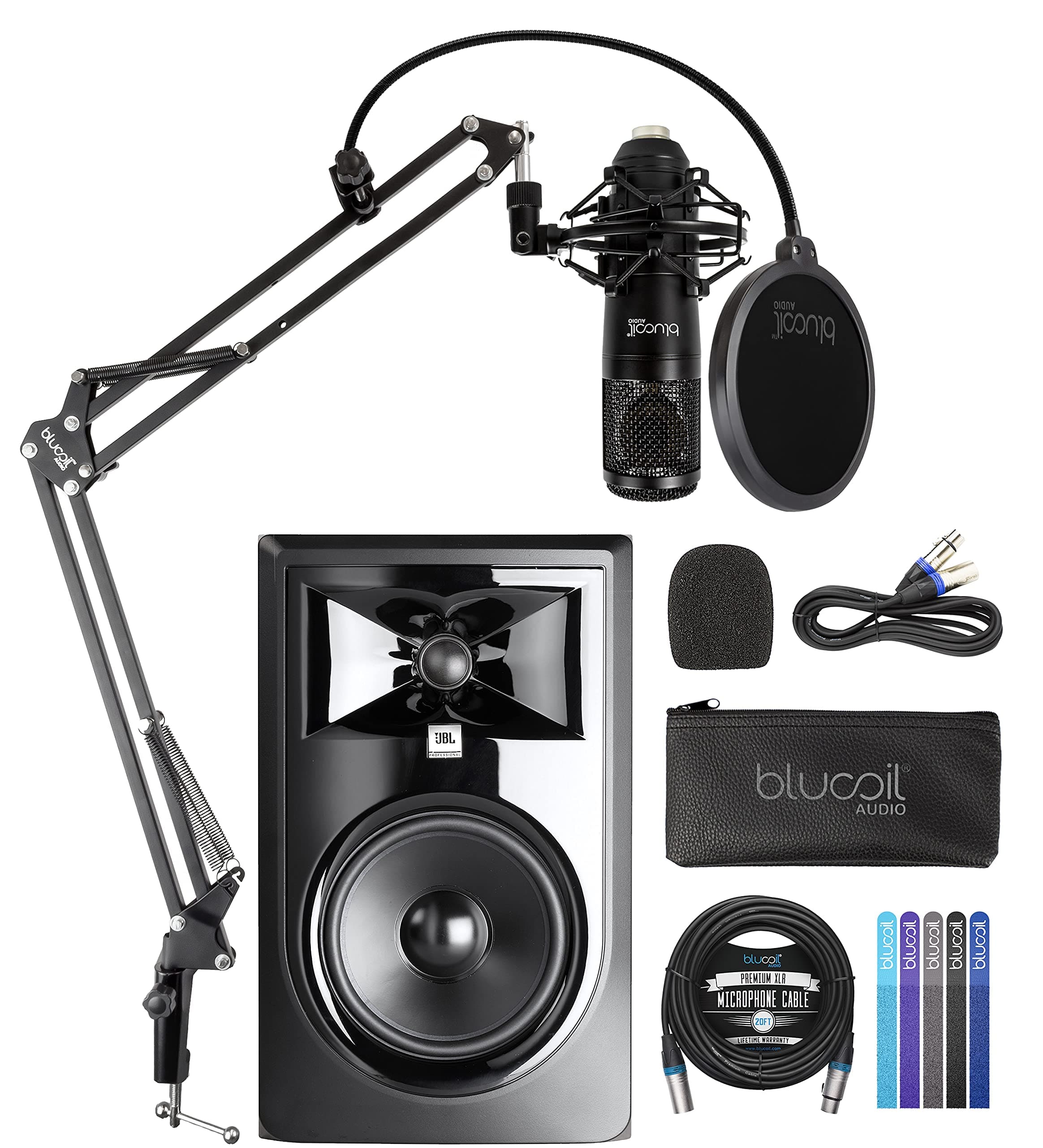 J B L Professional 306P MkII Next-Generation 6.5" Studio Monitor (Single) Bundle with Blucoil Cardioid Condenser Studio XLR Microphone, Boom Ar...