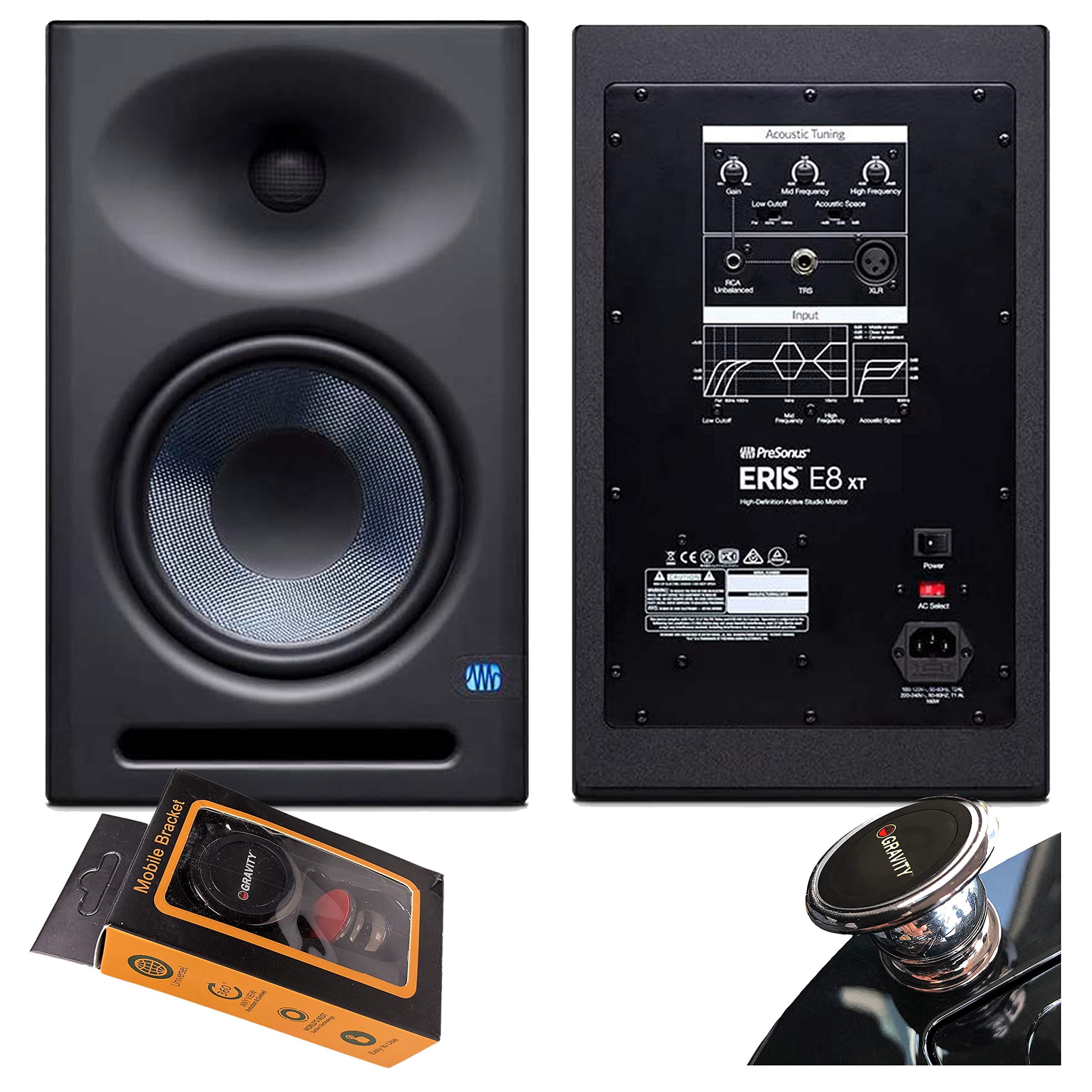 Pair of PreSonus Eris E8 XT 8 inch Powered Studio Monitor 8" with Woven Composite LF Driver, 1.25" Silk-Dome HF Driver, EBM Waveguide with ...