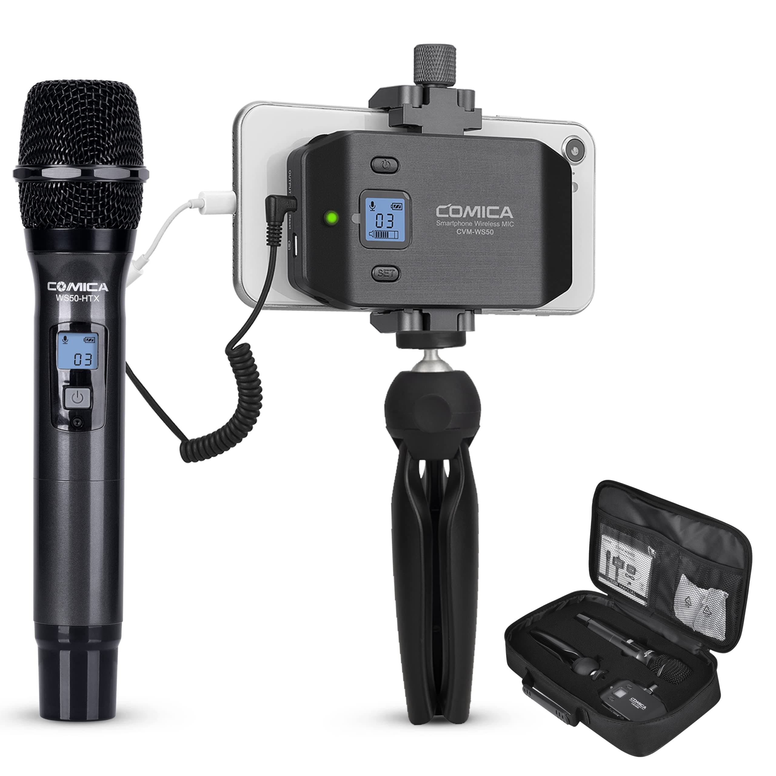 Wireless Smartphone Microphone System-Comica CVM-WS50(H) 6 Channels Professional Handheld Microphone for iPhone Samsung Galaxy Note BLU Moto LG Goo...