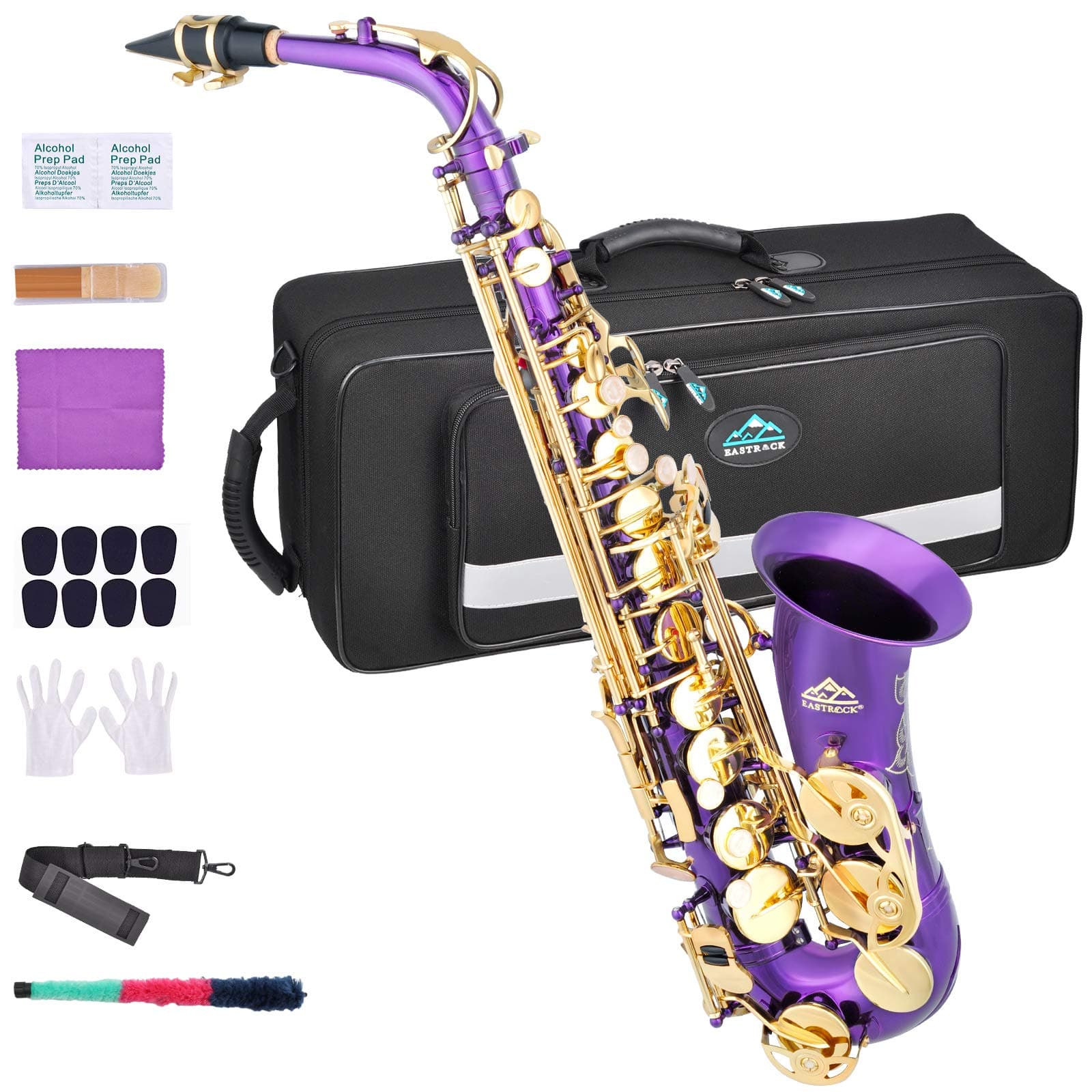 EASTROCK Purple/Golden Alto Saxophone E Flat Sax Full Kit for Students Beginner with Carrying Case,Mouthpiece,Mouthpiece Cushion Pads,Cleaning Clot...